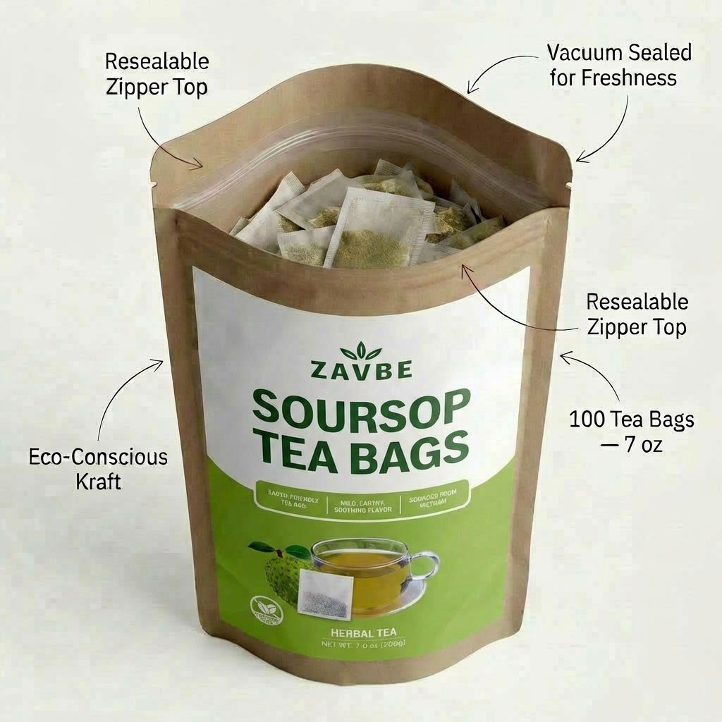 100 Soursop Tea Bags – Pure Soursop Graviola Tea | Caffeine‑Free Non‑GMO ZAVBE
