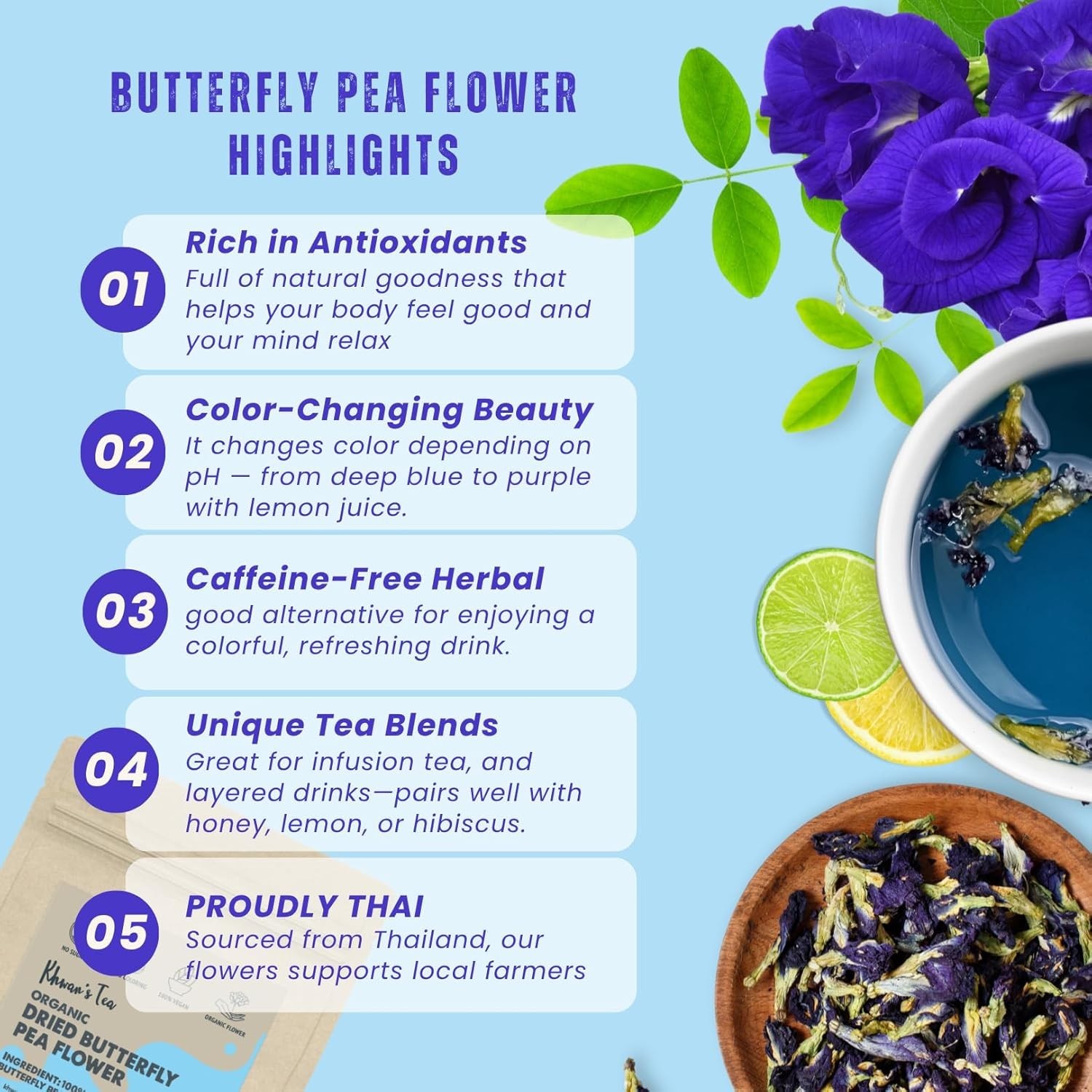 Organic Butterfly Pea Flower Tea – 3.5 oz Family Pouch