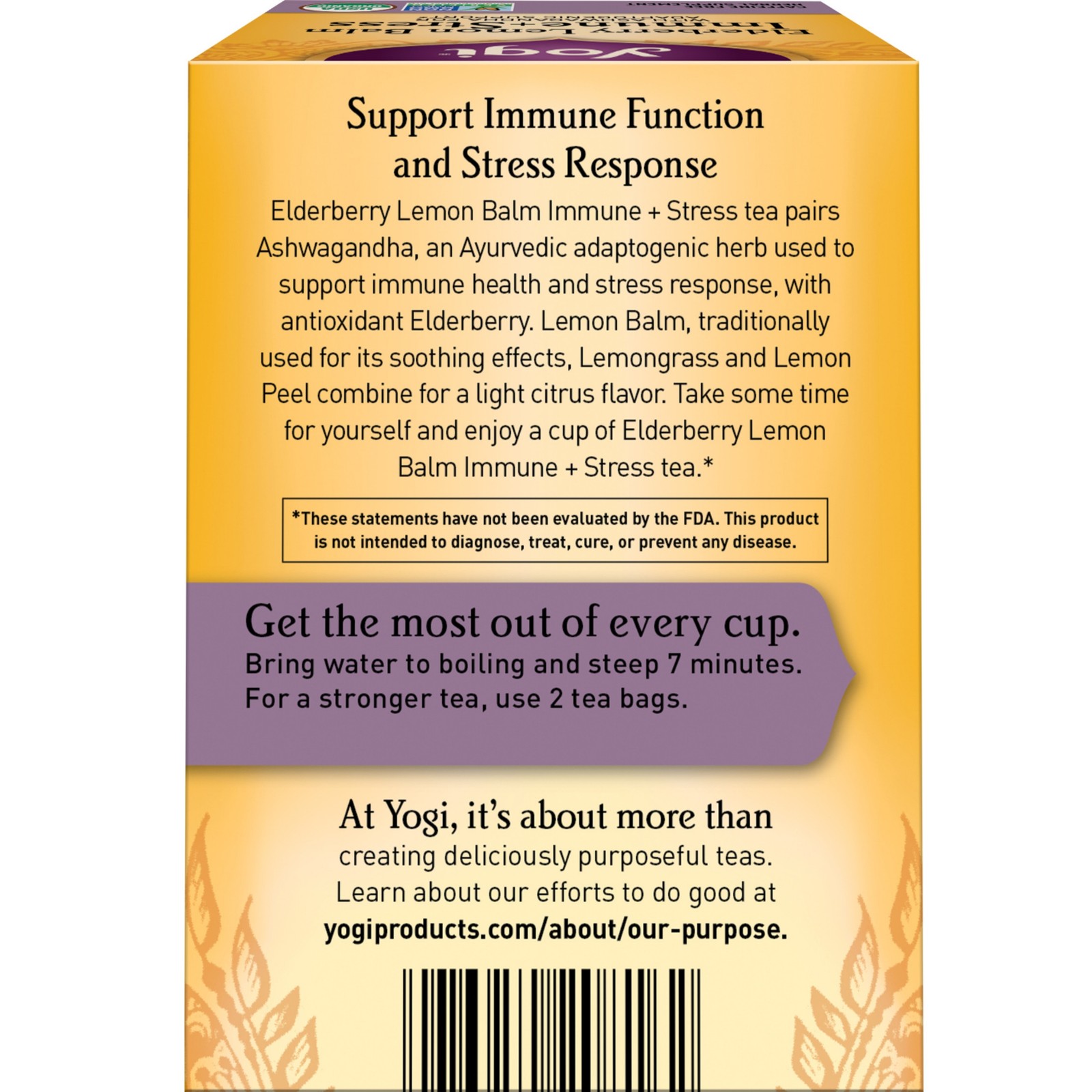 Yogi Tea – Elderberry Lemon Balm Immune and Stress Support (4 Pack) 64 Tea Bags