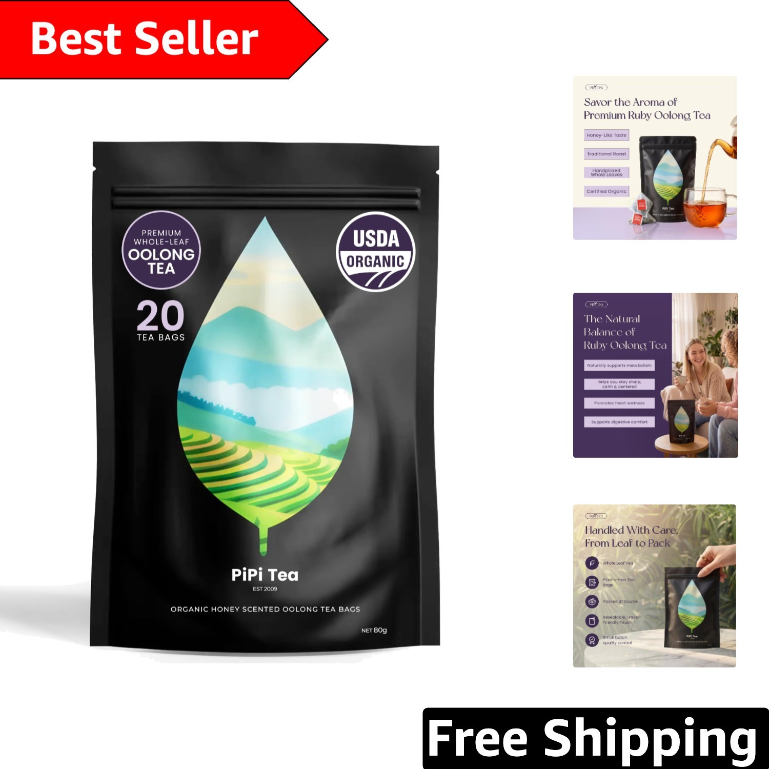 Whole Leaf Oolong Tea – 20 Organic Bags for Stress Relief & Weight Loss
