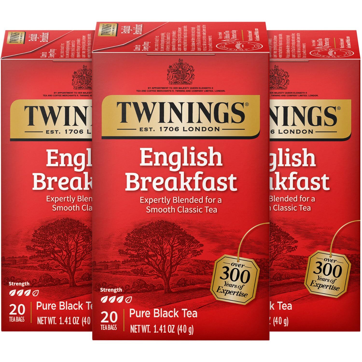 3 Pack – Twinings English Breakfast Pure Black Tea Bags – 20 Count