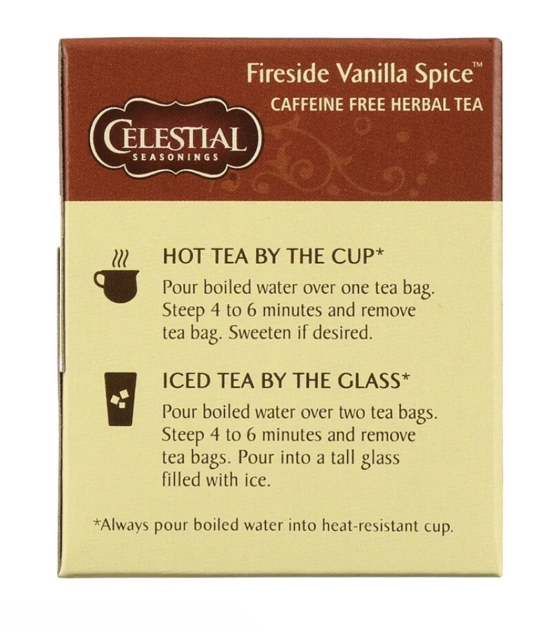 Celestial Seasonings Fireside Vanilla Spice Herbal Tea Bags, 20 Count.