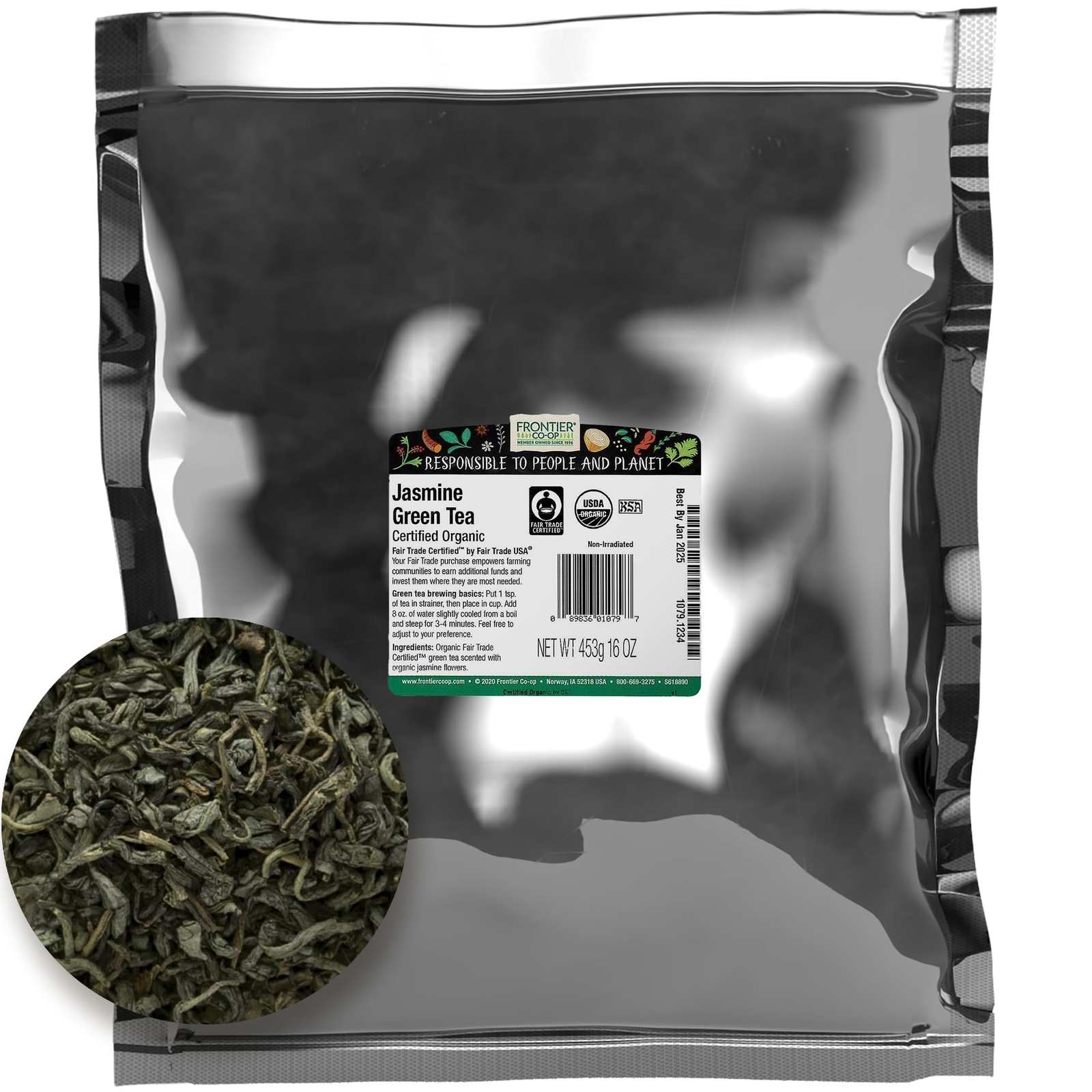 Organic Fair Trade Jasmine Loose Leaf Green Tea 1 Pound Tasty Floral Flavor