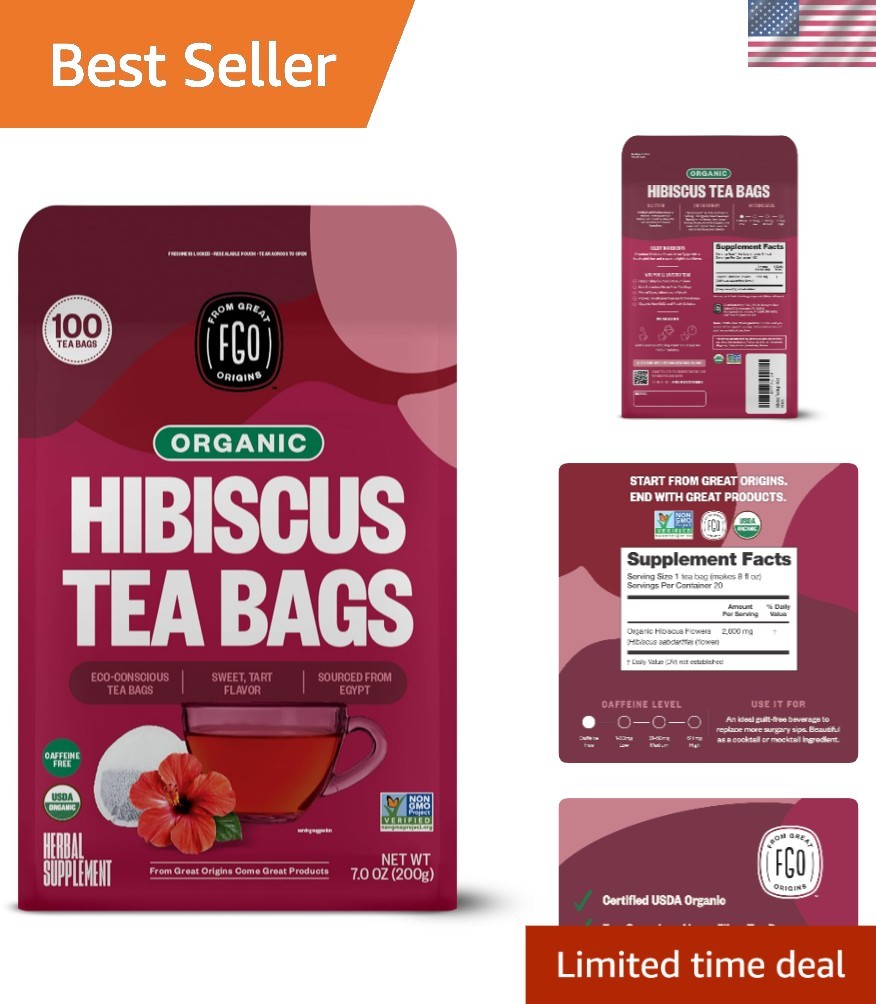 Revitalize with Organic Hibiscus Tea – 100 Bags of Sweet & Tart Caffeine-Free