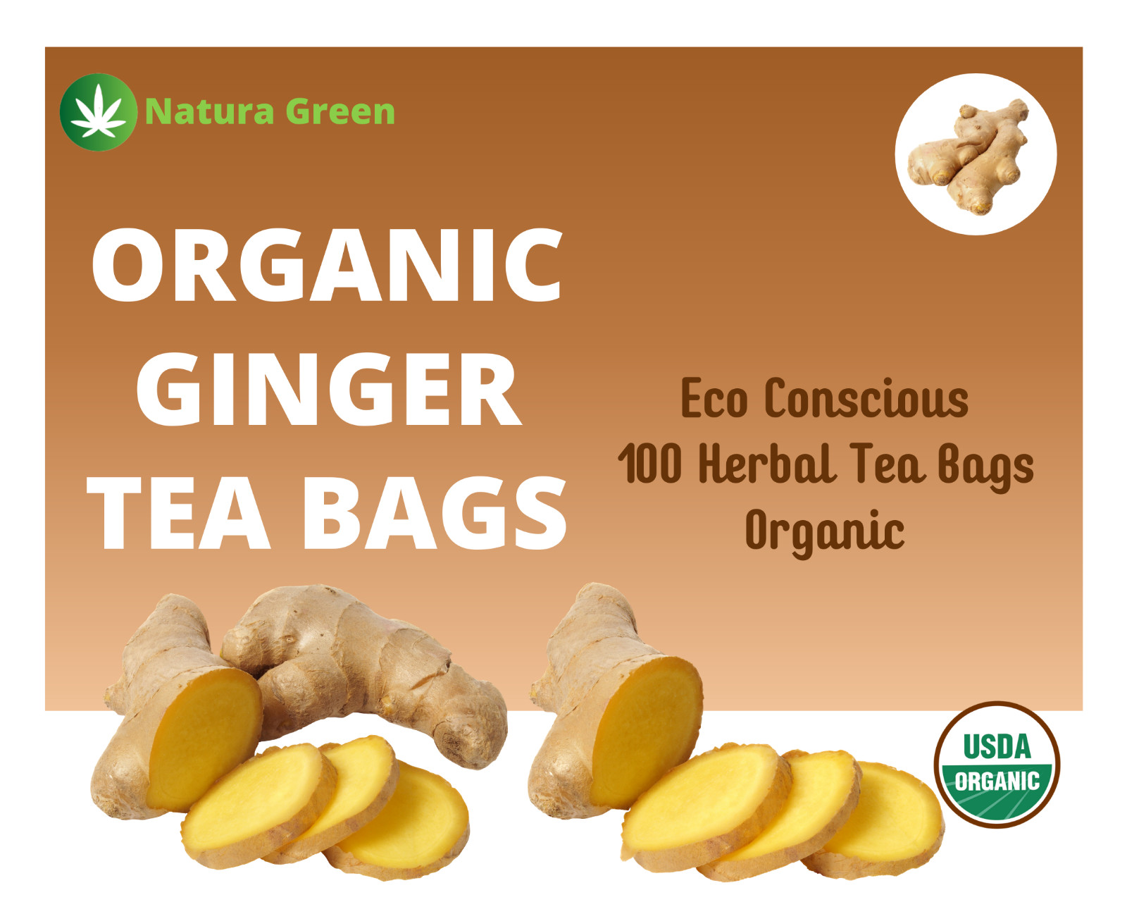 Organic Ginger Tea Bags – Organic Natural Pure Ginger Tea (10, 25, 50 & 100 Pack