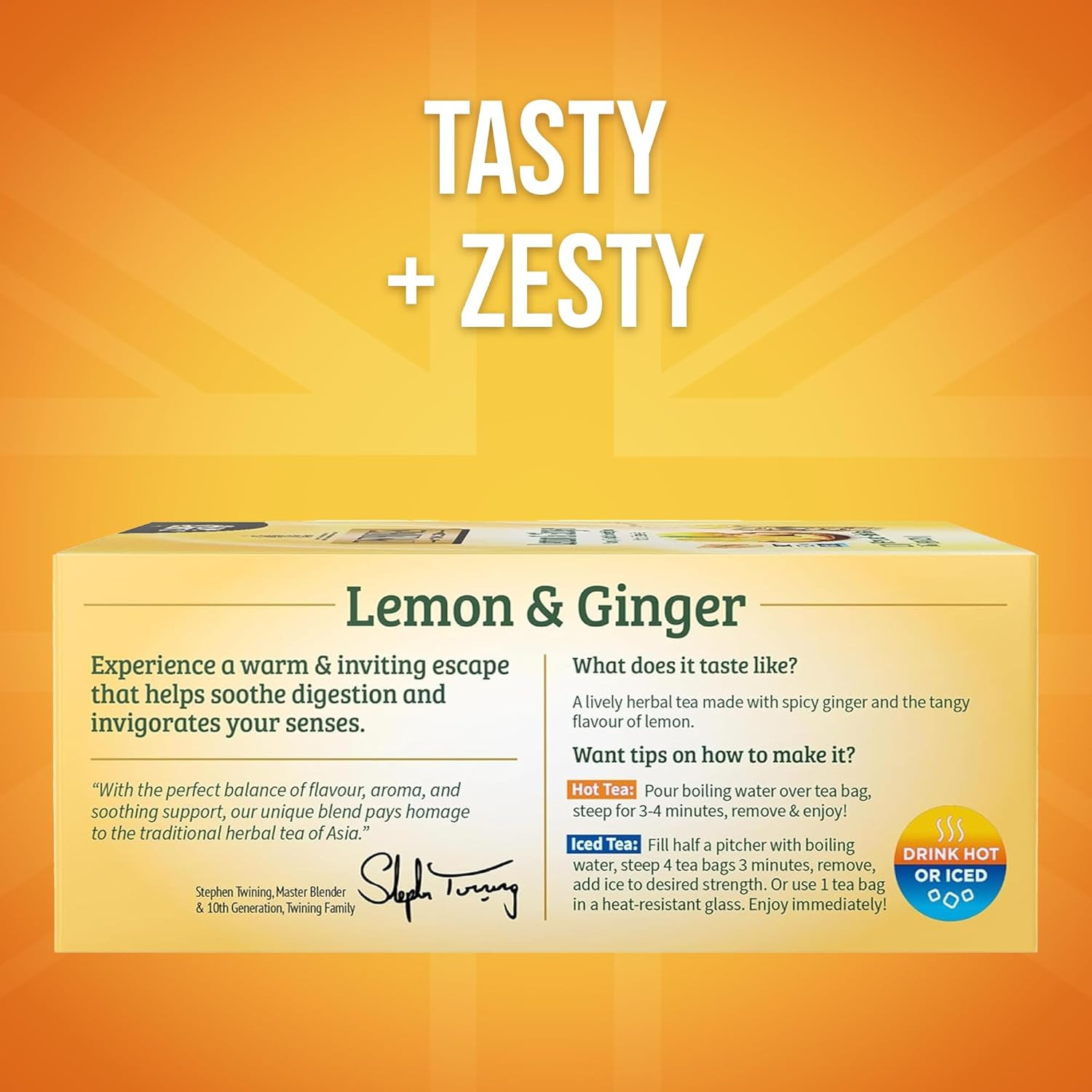 Lemon & Ginger Herbal Tea Individually Wrapped Bags, 100 Count (Pack of 1), Tang
