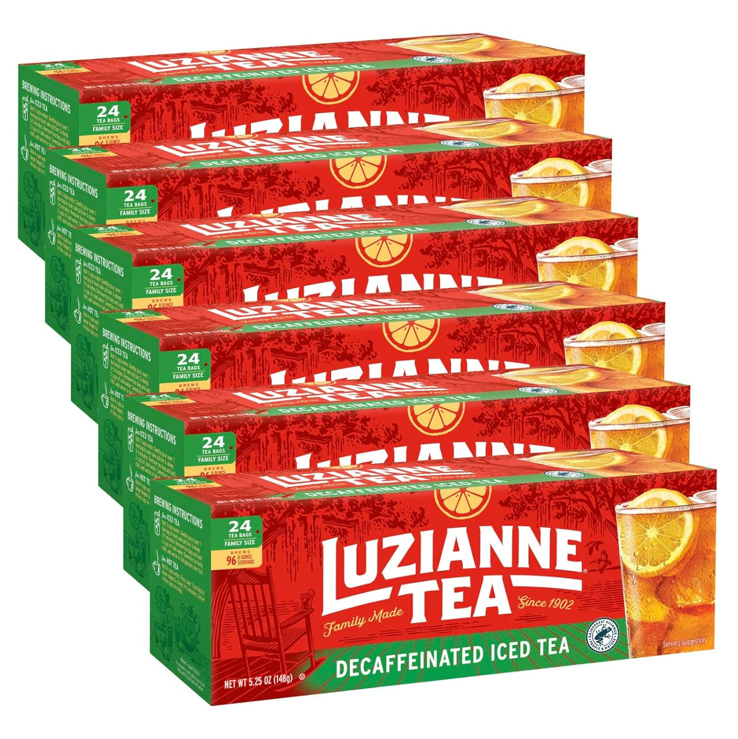 Decaffeinated Iced Tea Bags, Family Size, 24Ct Box (Pack of 6)
