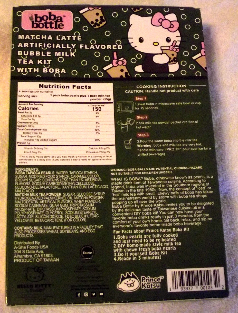 NEW Hello Kitty Boba Bottle Matcha Latte Milk Tea Kit 12 Servings 3 A-Sha Boxes