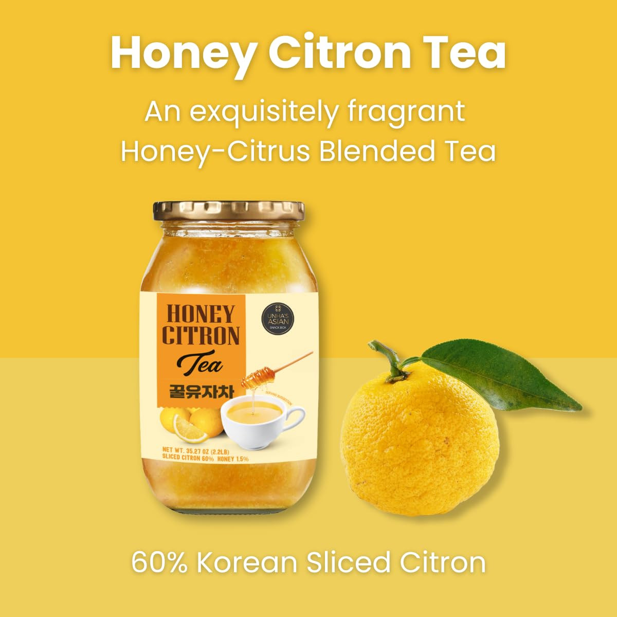 Korean Honey Sliced Citron Tea (2.2Lb/1000G) – Sliced Yuzu with Real Honey for H
