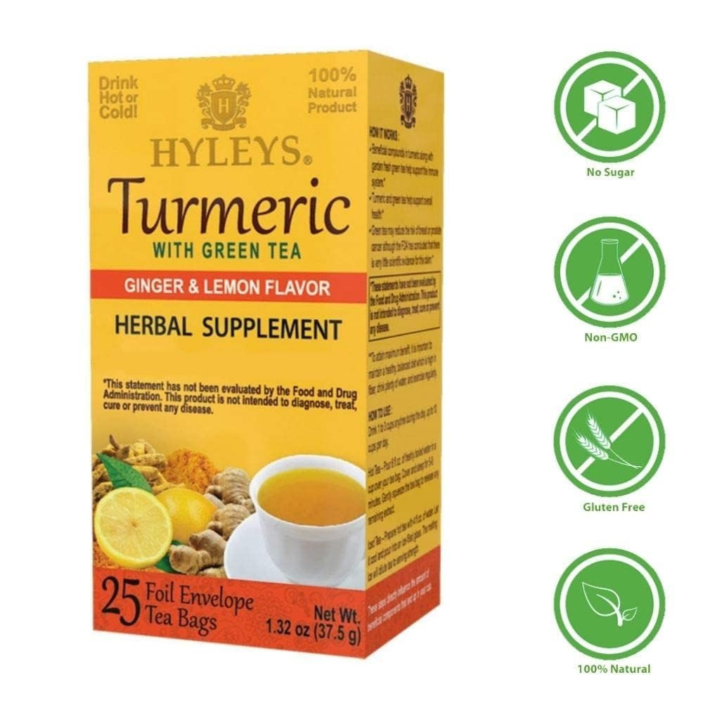 Turmeric with Green Tea Ginger & Lemon Flavor – Natural Antioxidant Blend – 25 T