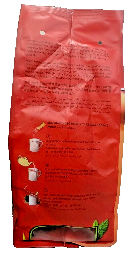 BOH Teh Tarik Ginger Tea 3 in 1 Less Sugar – 2 Packs (12 Sticks x 26g)