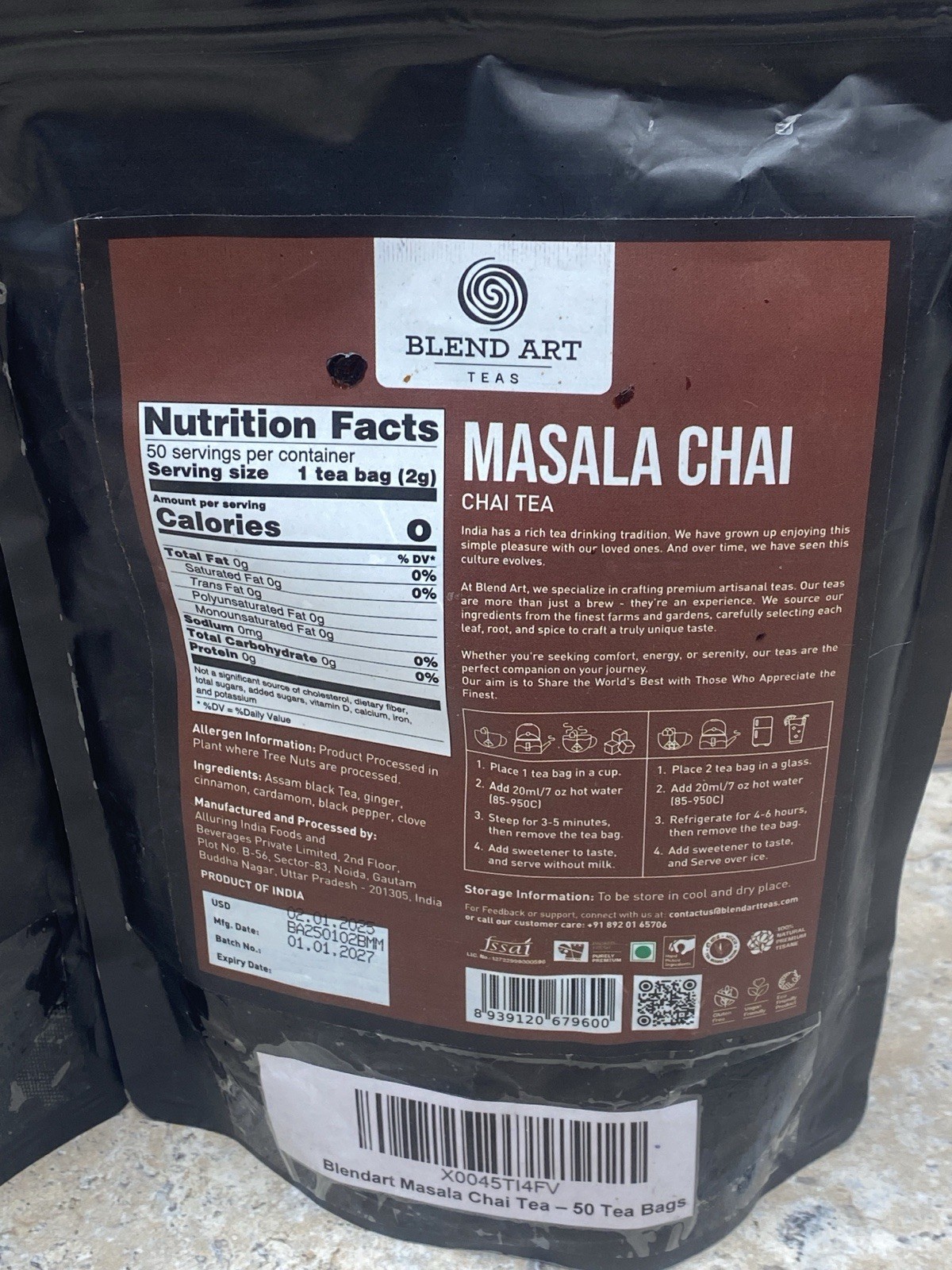 Blendart India’s Original Masala Chai Tea bags 50 Count Lot 2
