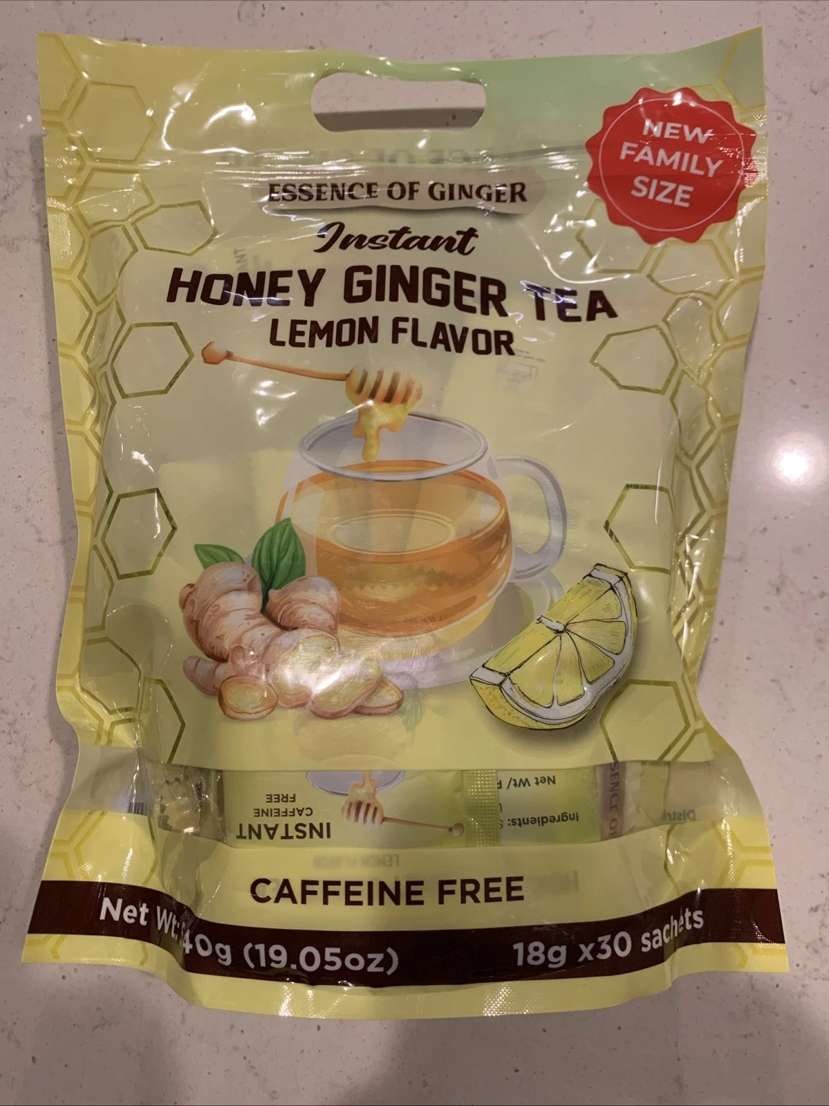 Pack of Lemon Ginger Tea Instant Ginger Honey Crystals, 30 Sachets Instant