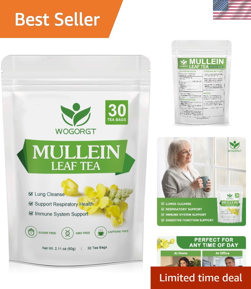 Natural Mullein Tea Bags – 30 Count Caffeine-Free Support for Clean Lungs