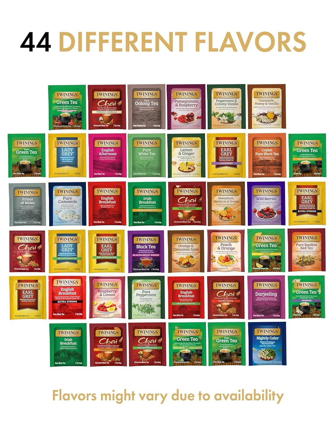 Twinings Tea Bag Sampler 44 Count Variety Pack, Giftable Box for Tea Lovers