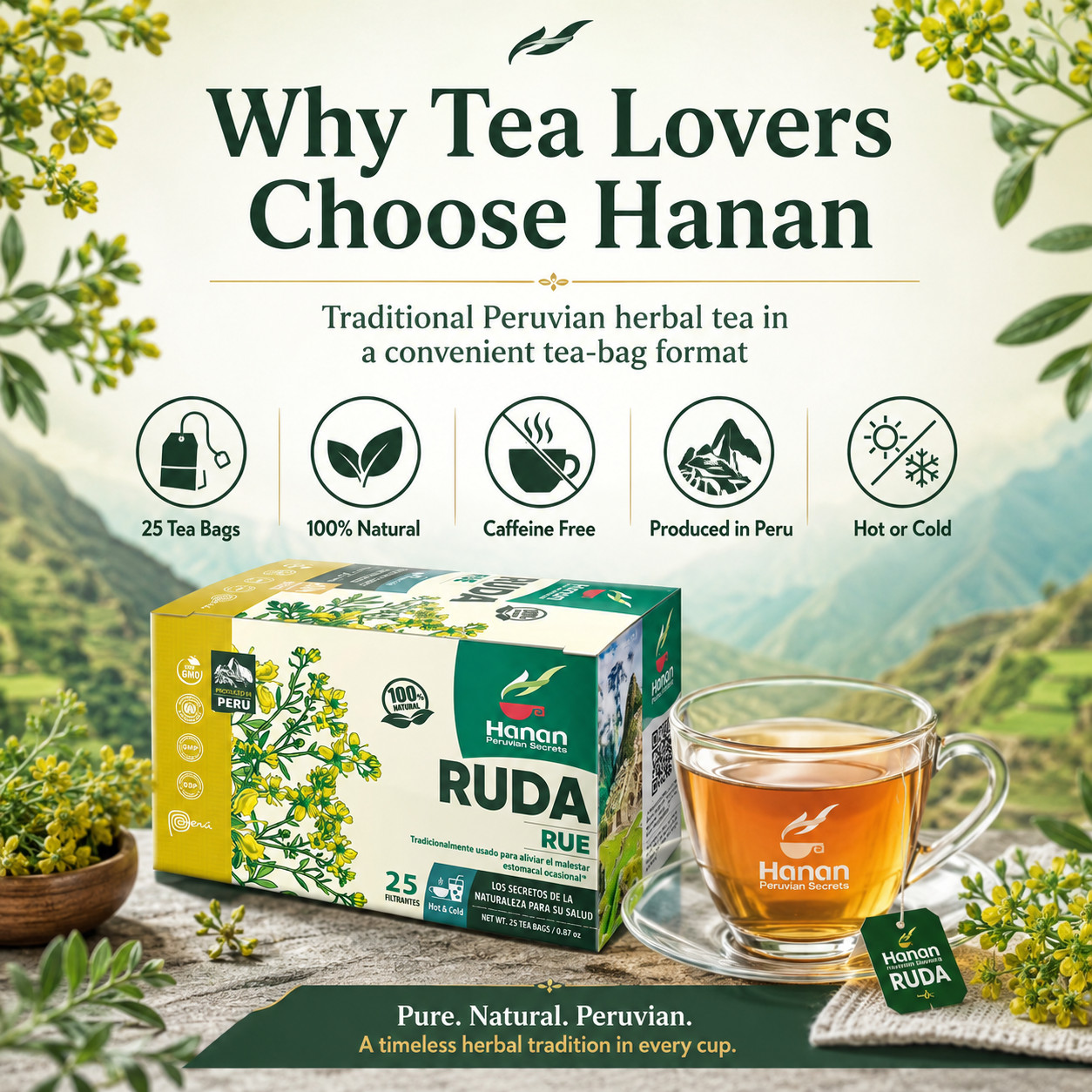 Te de Ruda 100% Natural Rue 25 Tea Bags for Relaxation & Well-Being from Peru