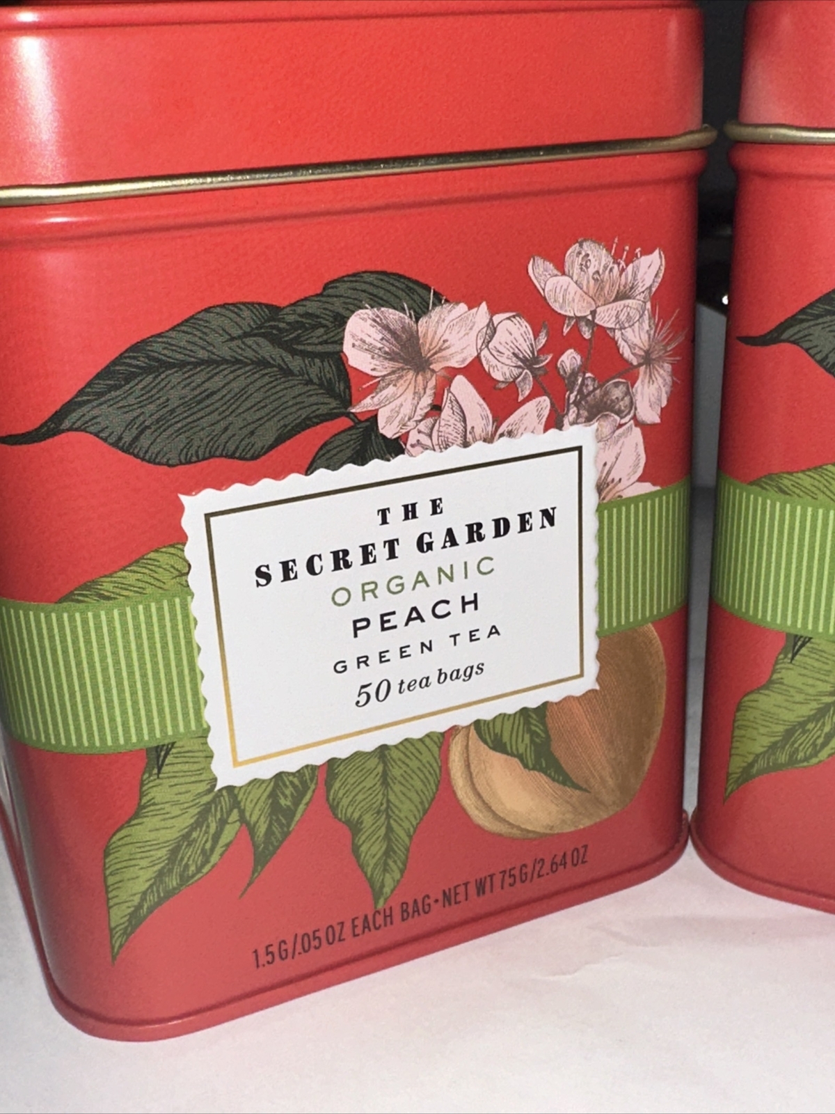 THE SECRET GARDEN 🫖 ORGANIC PEACH 🍑 GREEN TEA 100 tea bags = 2 tins