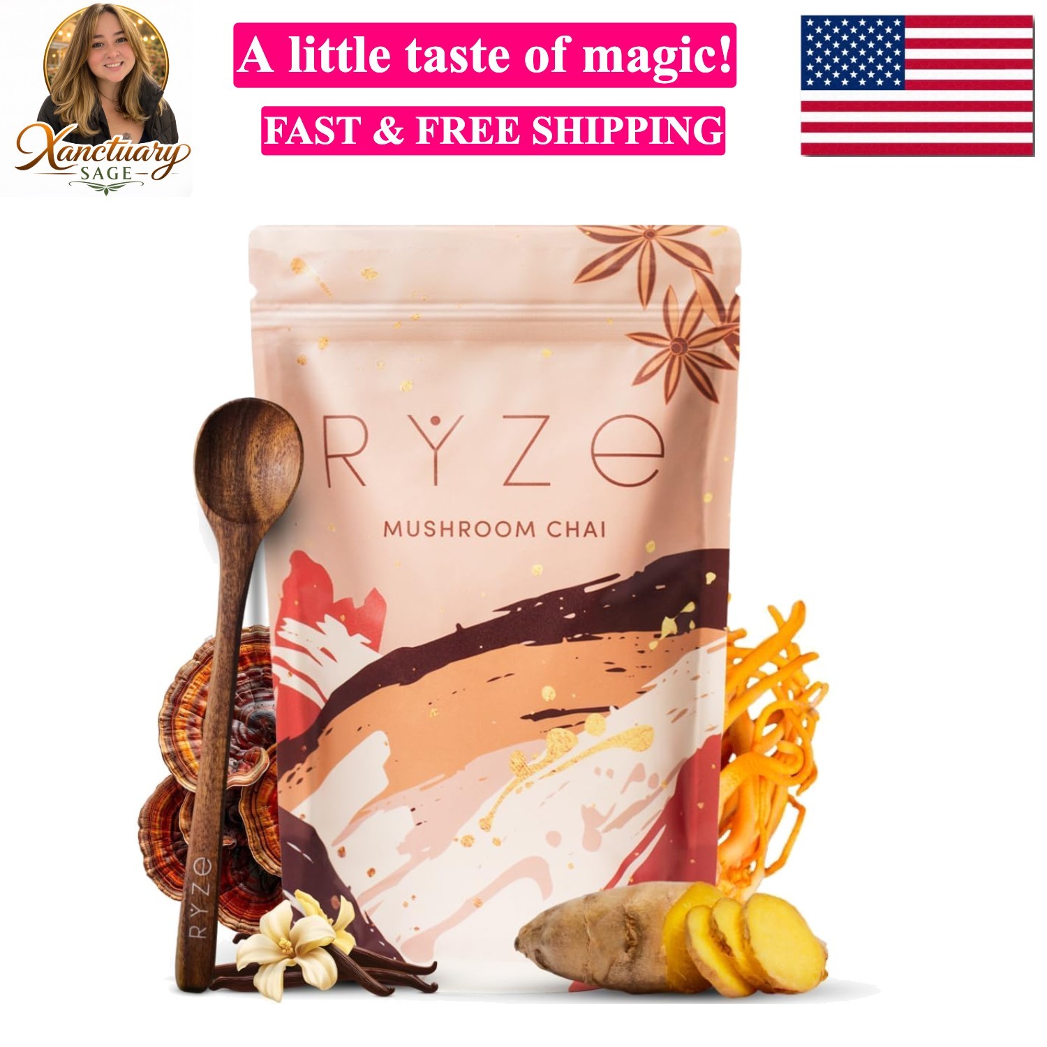 RYZE Organic Mushroom Chai Tea with 6 Adaptogenic Mushrooms, Lion’s Mane, Tur…