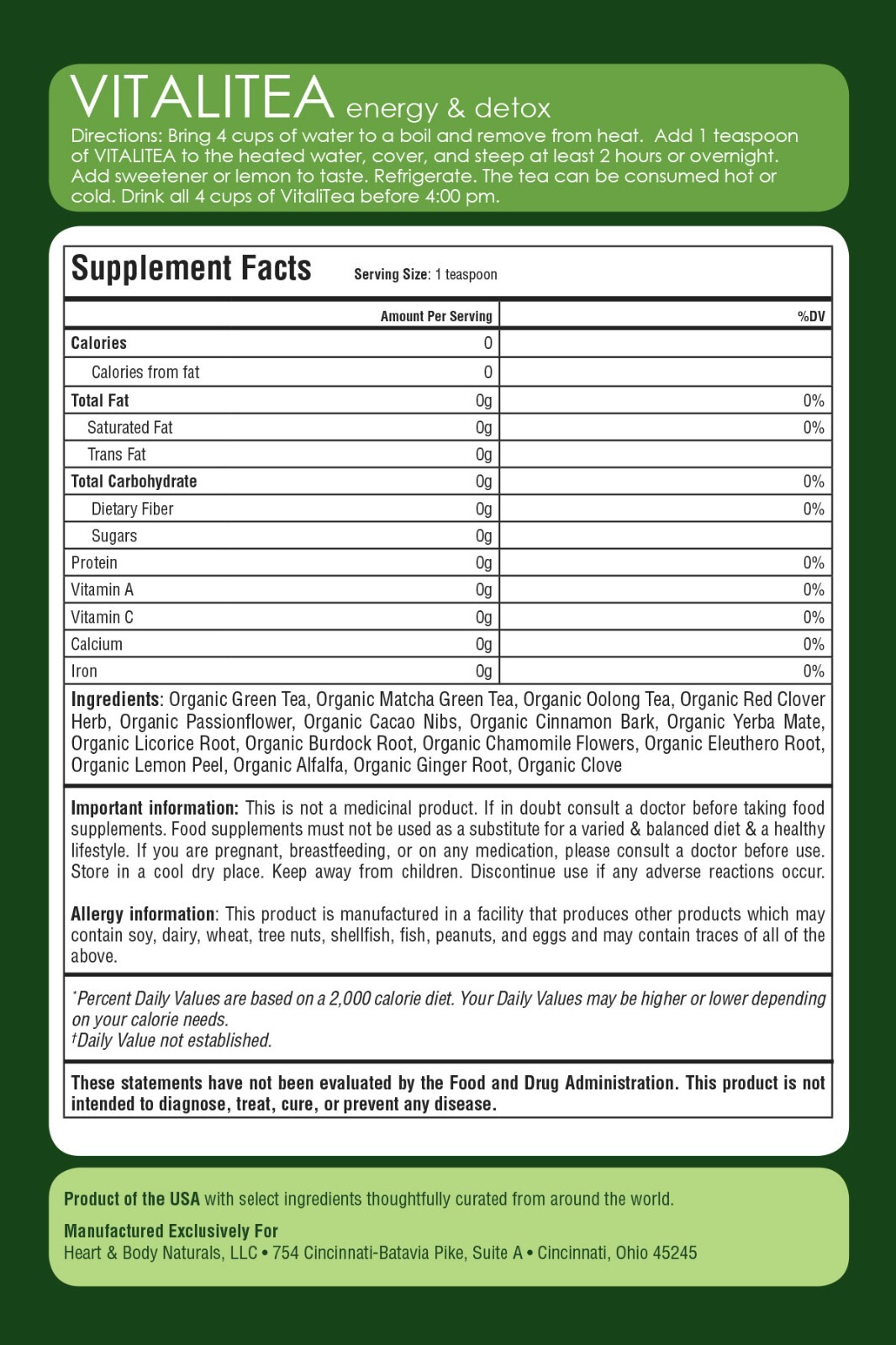 VitaliTea Whole Body Organic Detox Tea | Removes Toxins, Increases Energy