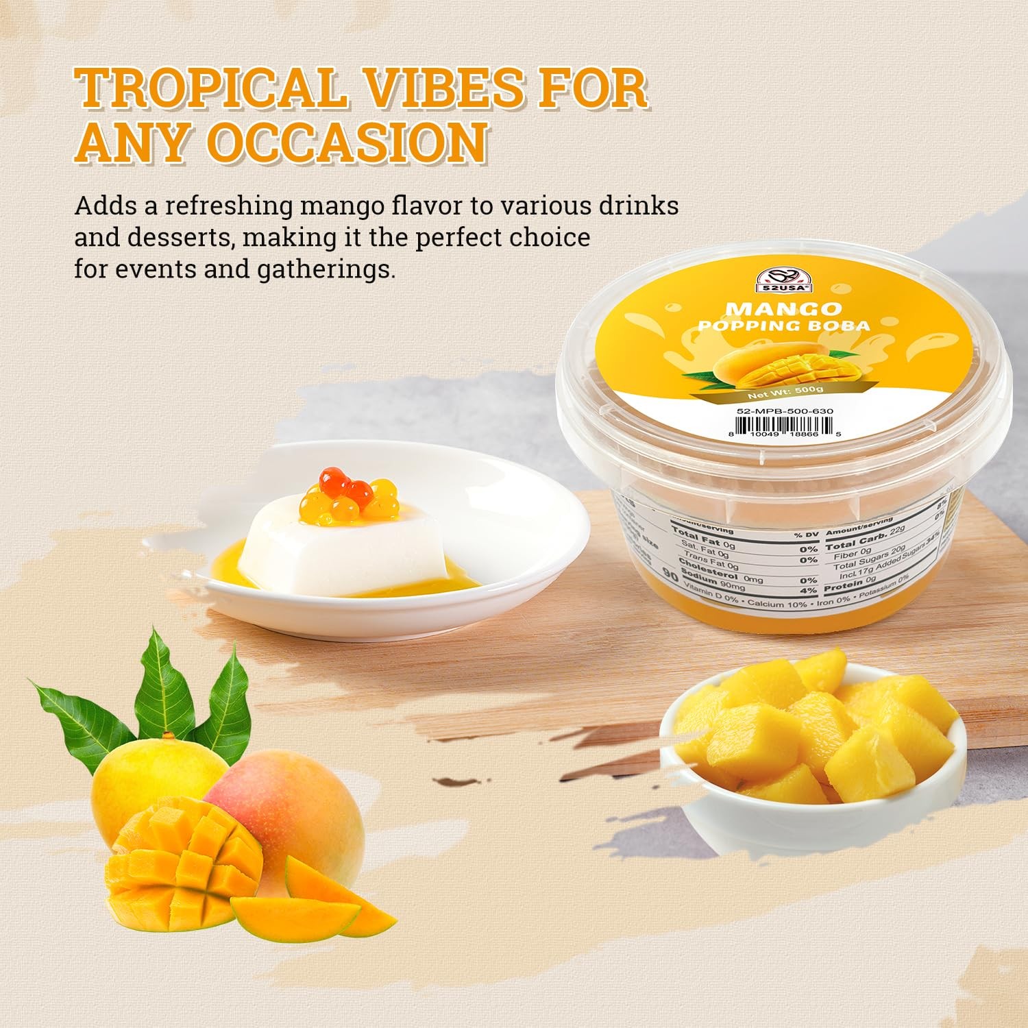 52USA Mango Popping Boba 1000g, Bursting Popping Pearls for Bubble Tea, Bever…