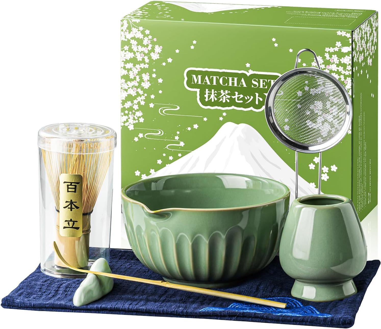 Matcha Whisk Set, Matcha Kit Includes Ceramic Matcha Bowl 7 Pcs Matcha Tea Green