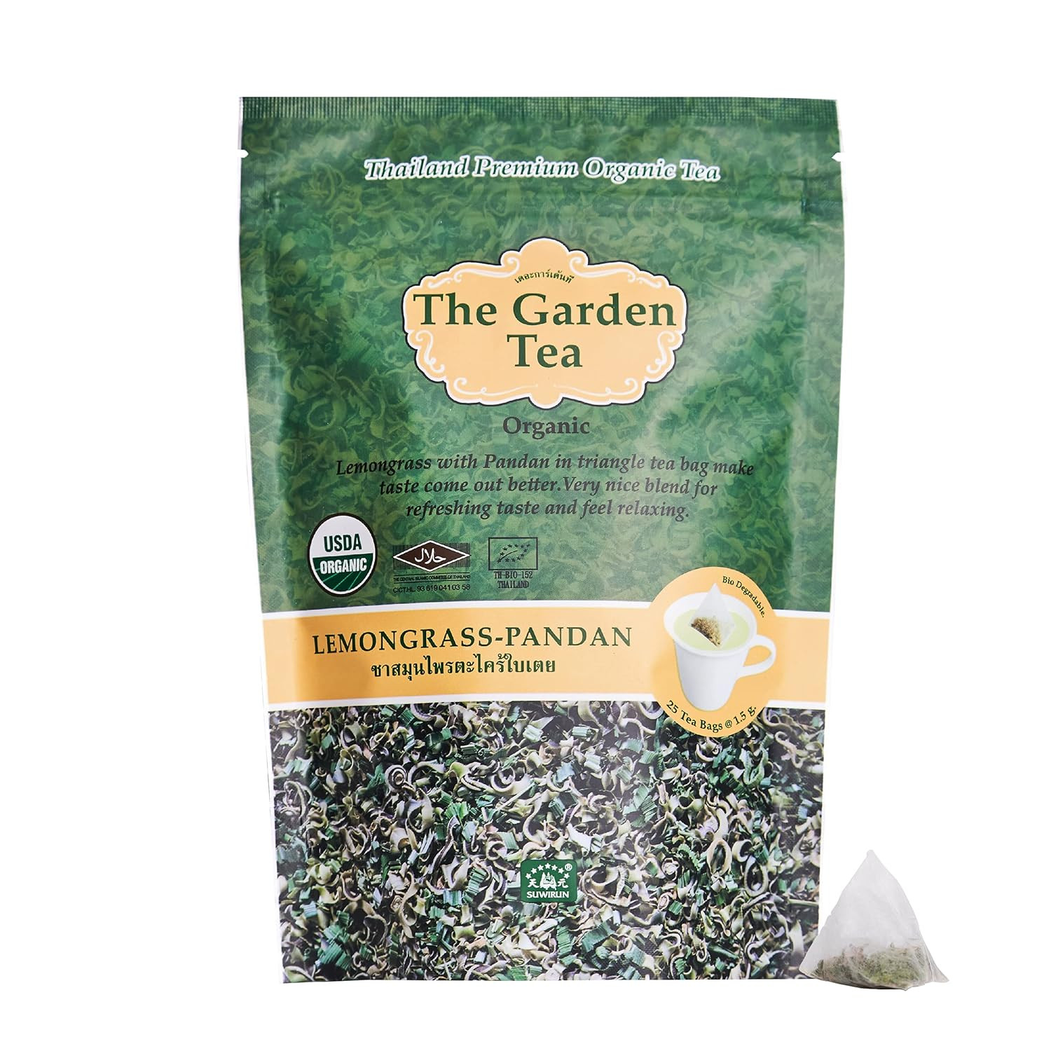 Organic Lemongrass & Pandan Tea 25 Bags – Product of Thailand – Aromatic Thai…