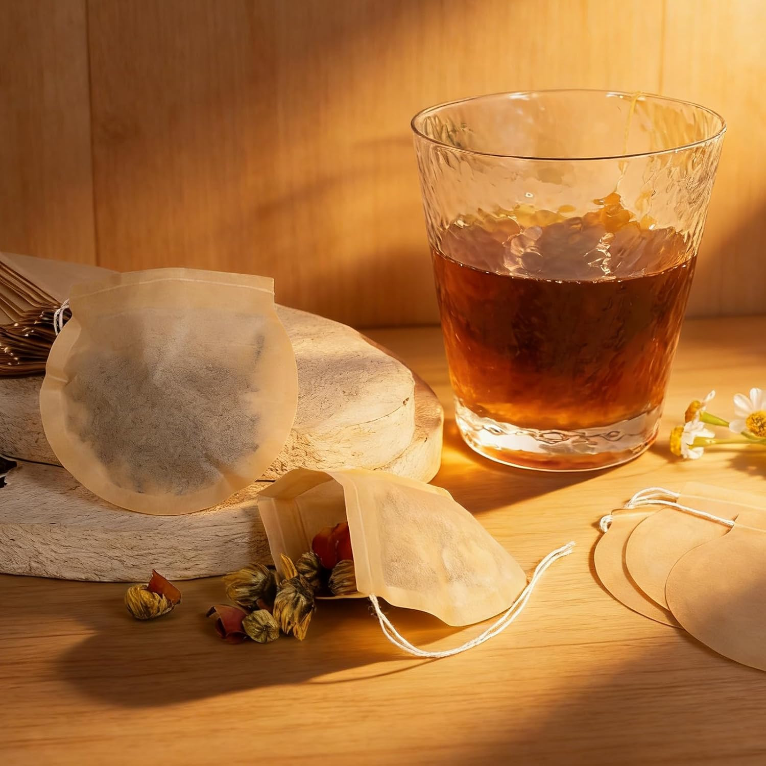 200 Pcs Tea Bags for Loose Leaf Tea Natural round Tea Filter Bags Disposable Woo