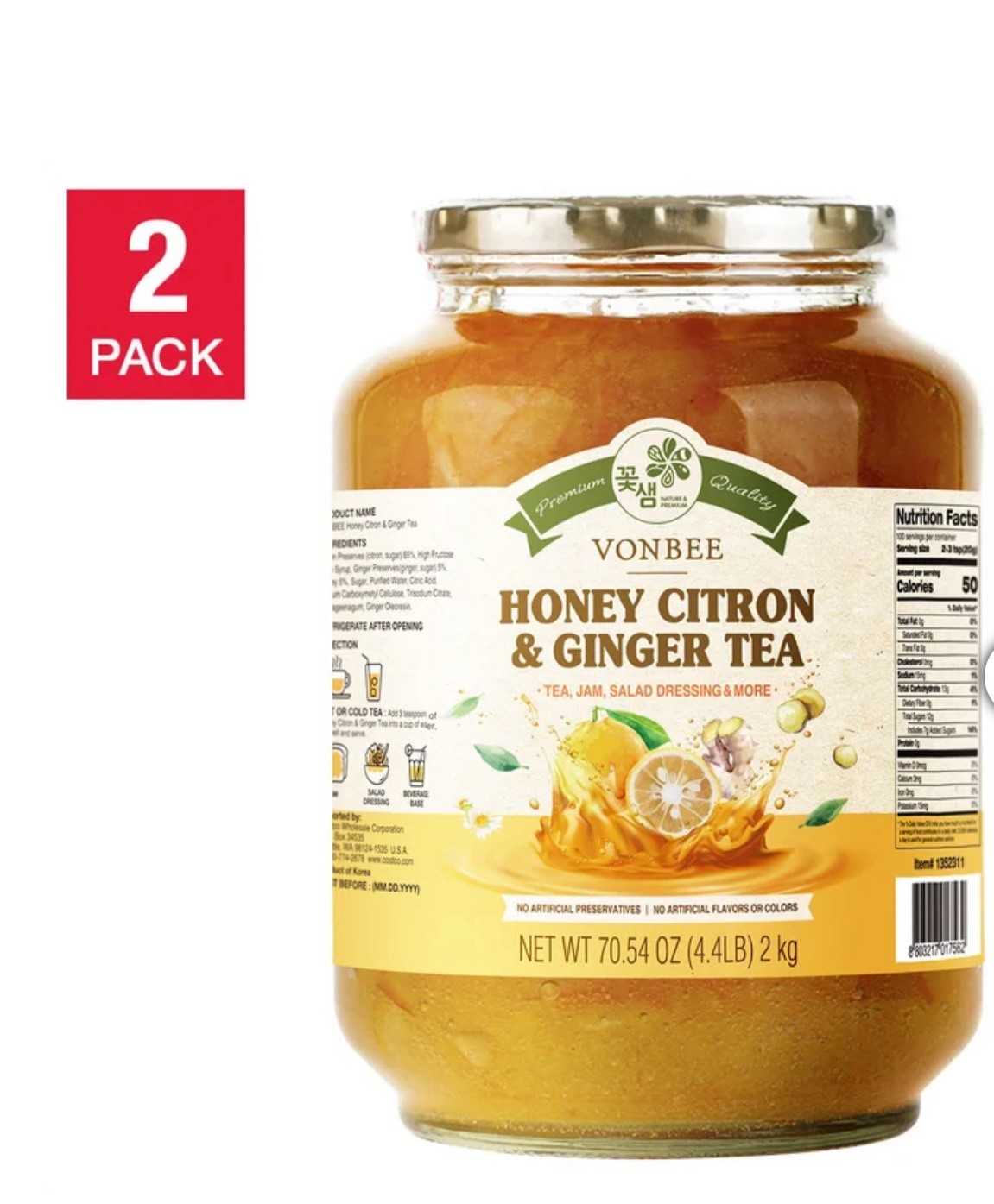 2X Vonbee Honey Citron and Ginger tea, Jam, Salad Dressing and More 4.4 LB / 2KG