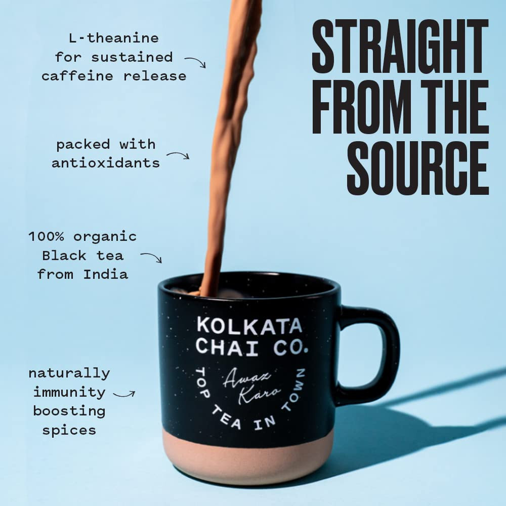 Kolkata Chai Signature Masala Chai Mix, 100% Organic Black Tea, Makes 20 Cups, P