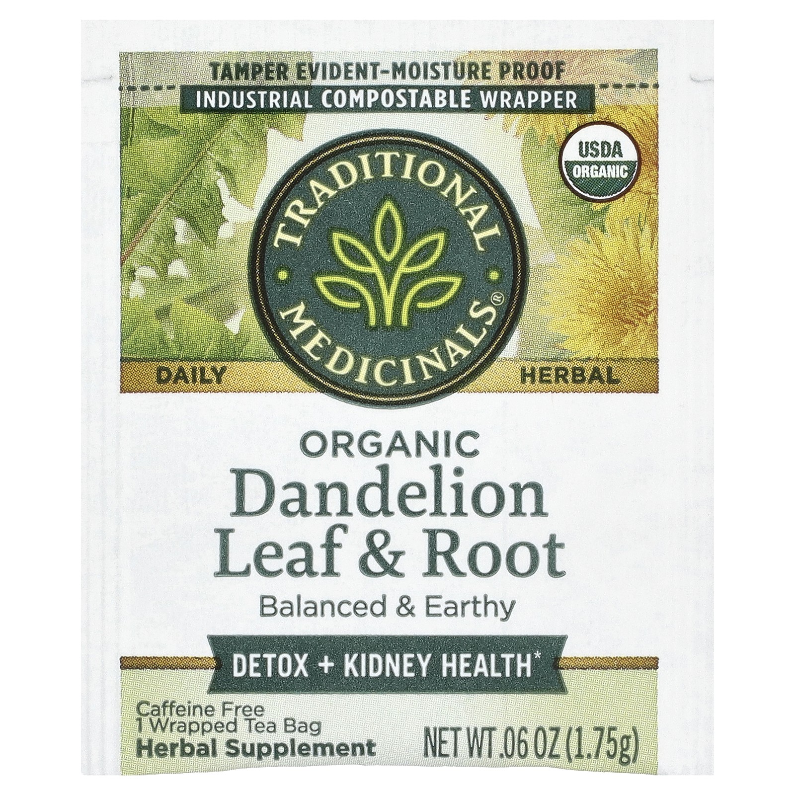 Herbal Teas, Organic Dandelion Leaf & Root Tea, Caffeine Free, 16 Wrapped Tea