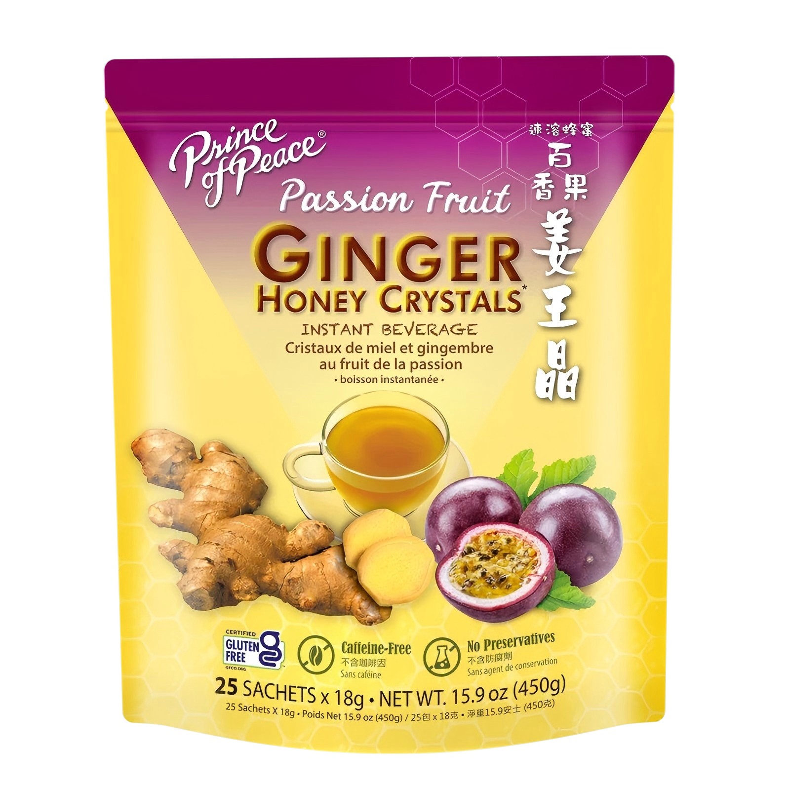 Prince of Peace Instant Passion Fruit Ginger Honey Crystals, 25 Sachets