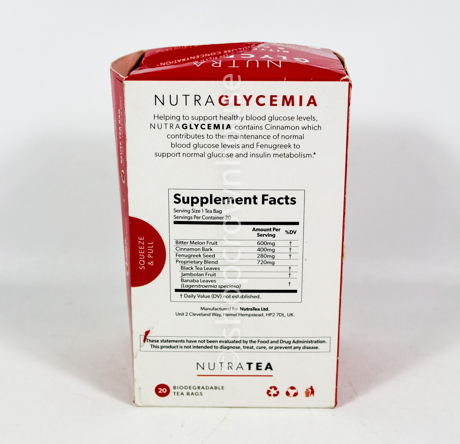Nutratea Nutra Glycemia Tea Bitter Melon and Cinnamon 20 Herbal Tea Bags 06/2026