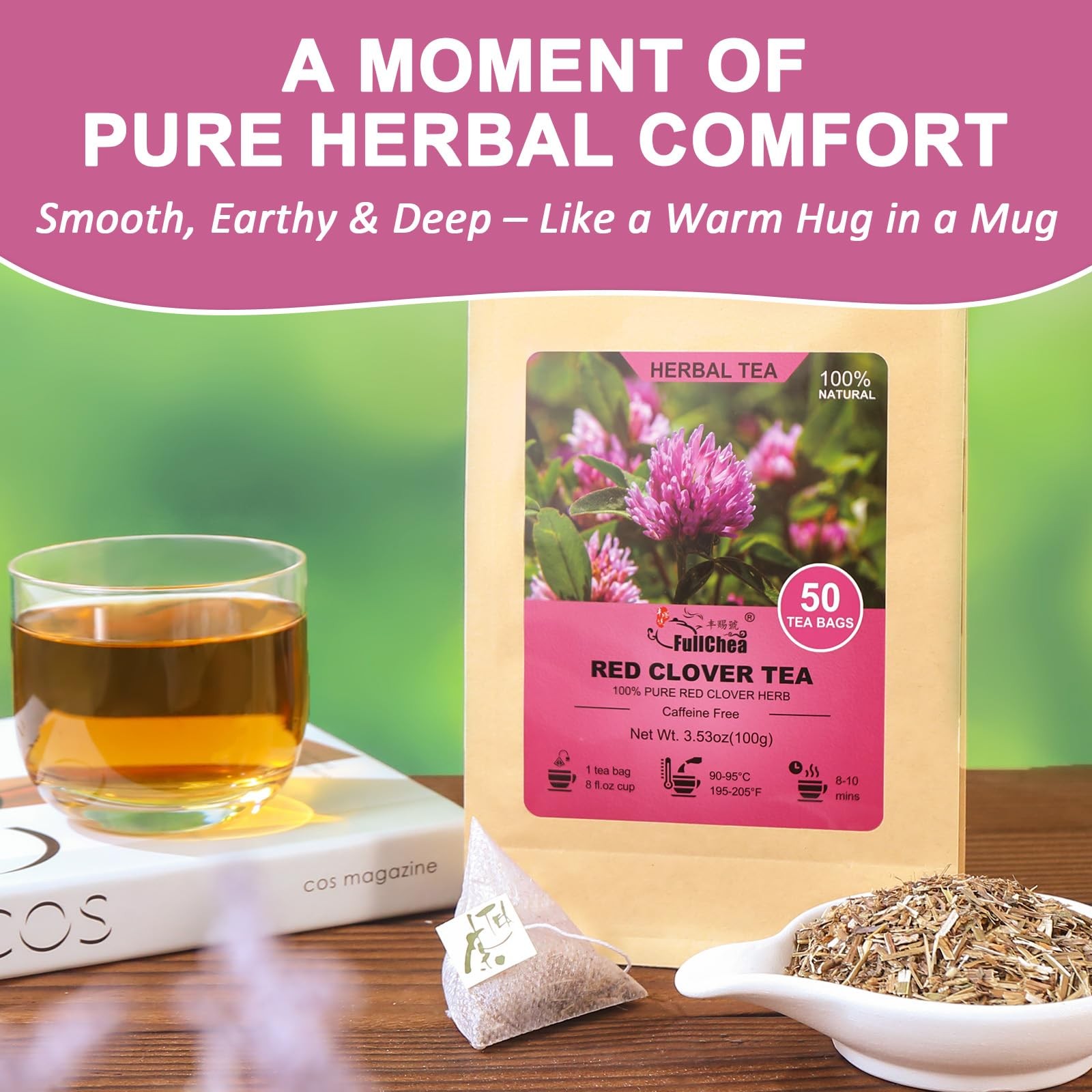 Red Clover Tea Bags – 50 Count – Pure Herbal, Non-GMO, Caffeine-Free