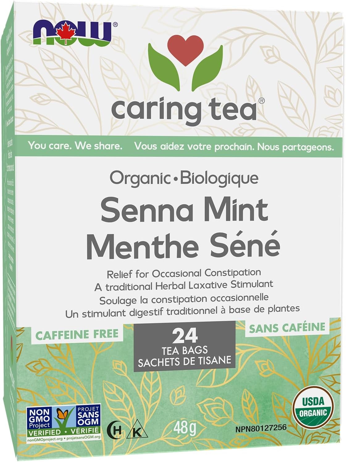 Now Organic Senna Mint Tea 24 Tea Bags – Organic and Non-GMO