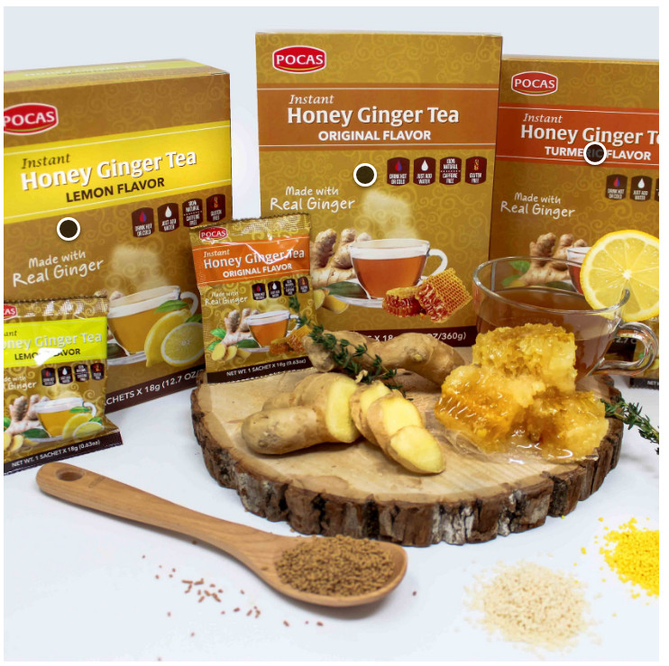 Pocas Instant Honey Ginger Tea – Original, Turmeric, Mint, Lemon, Ginseng Flavor