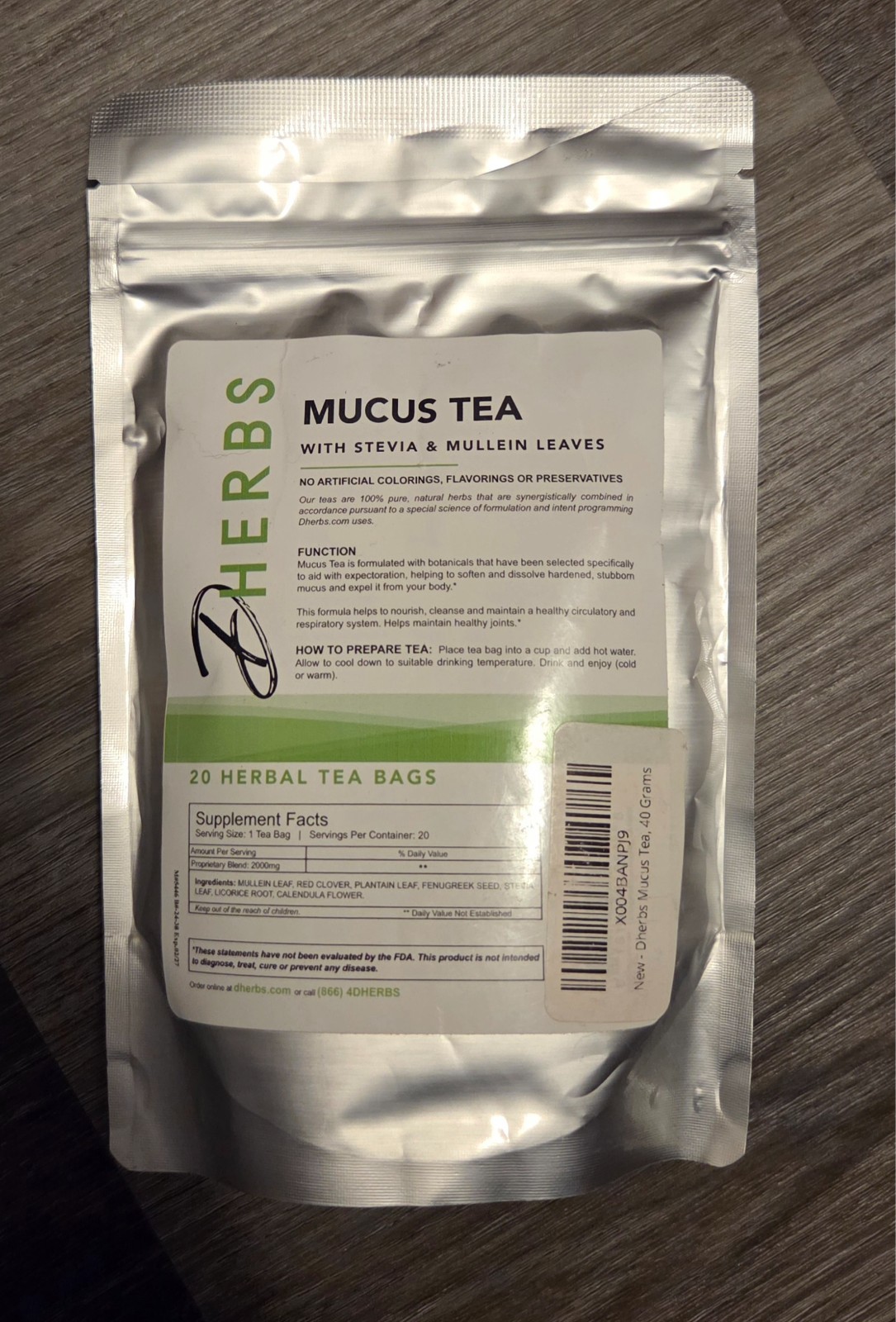Dherbs Mucus Tea, 40 Grams