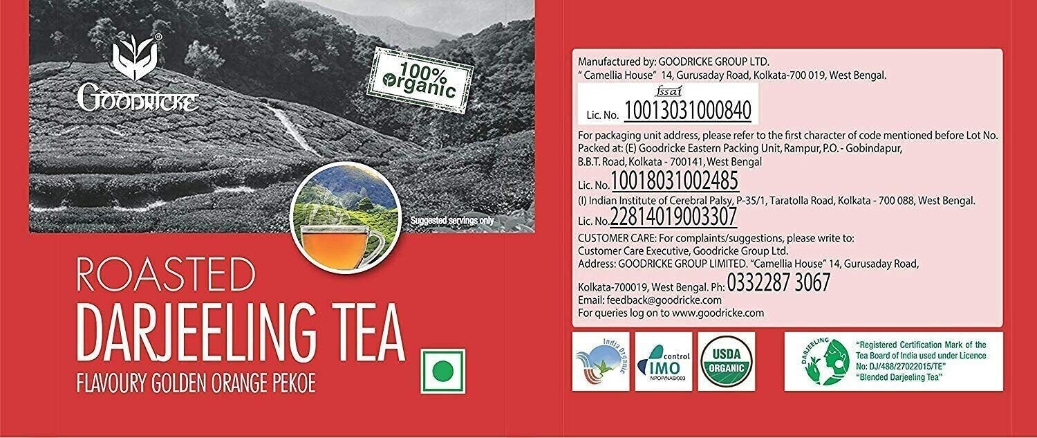 Goodricke Roasted Organic Darjeeling Tea , 100% Organic Whole Leaf Tea 250gm