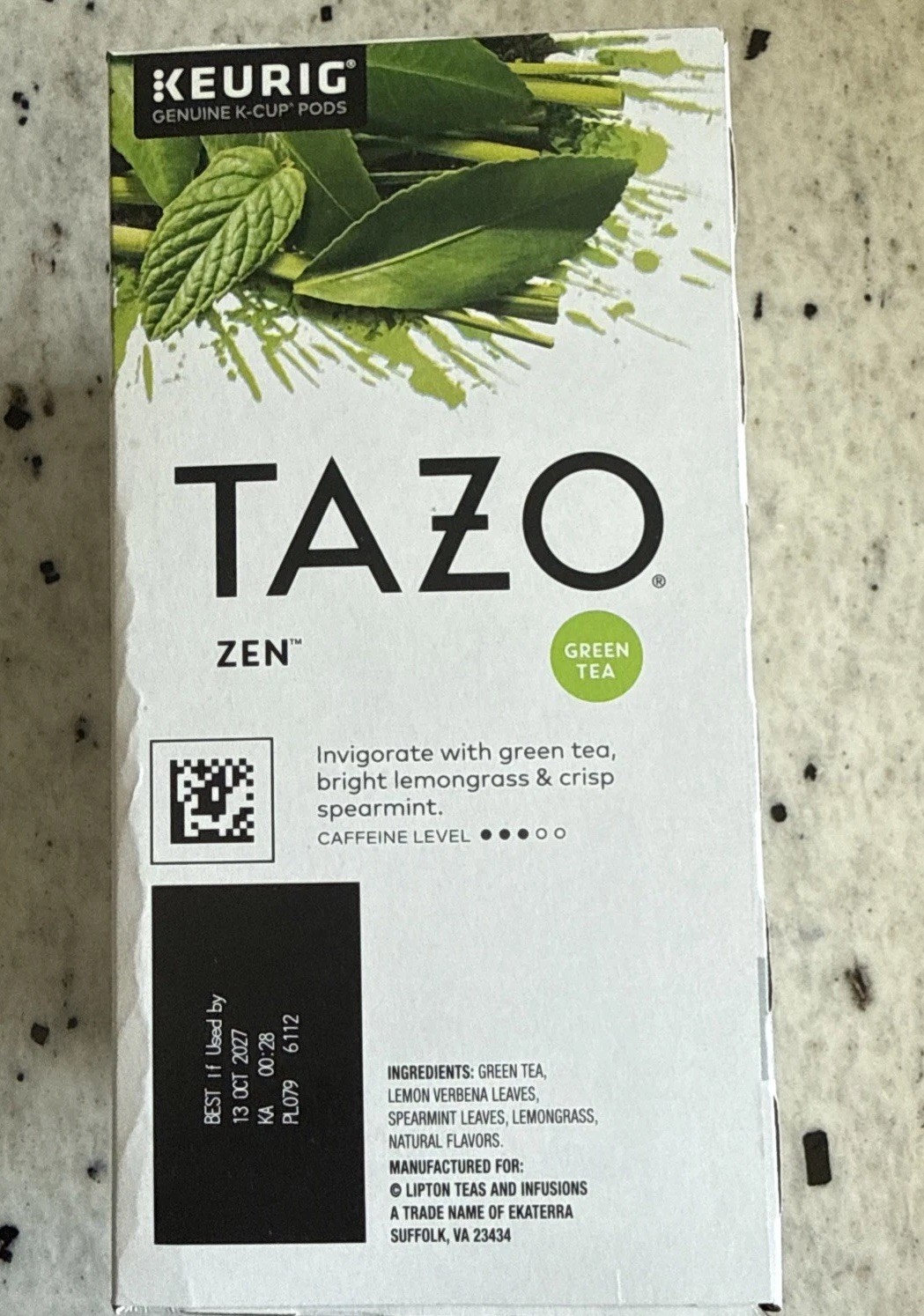 Tazo Zen Green Tea Keurig K-Cup Tea Pods 22 Count Exp Oct 2027 Lemongrass Mint