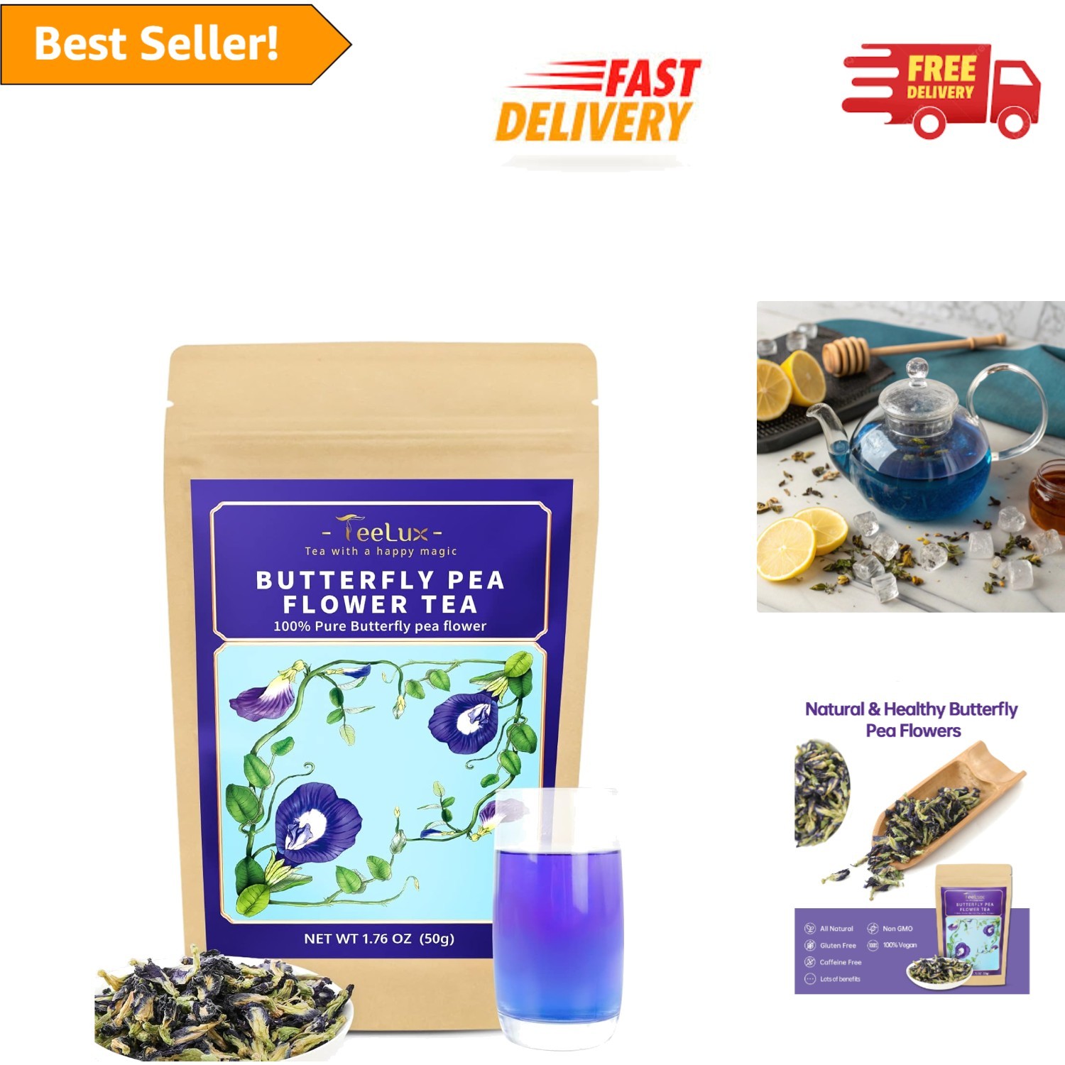 1.76 Oz Butterfly Pea Flower Tea – Natural & Versatile Food Colorant