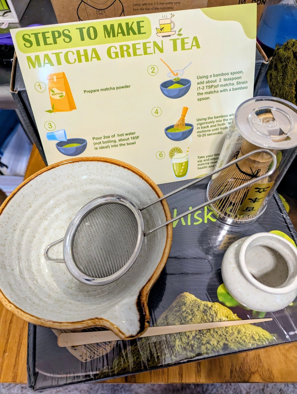Japanese Matcha Tea Set Ceramic Bowl Whisk Holder Sifter Bamboo Scoop Kit