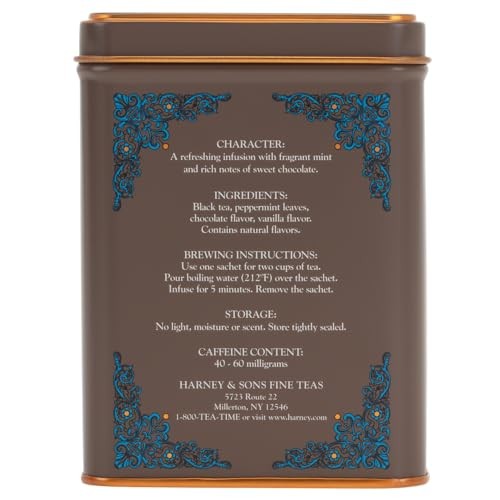 Harney and Sons Chocolate Mint, Flavored Black Tea – 20 20 Count (Pack of 1)