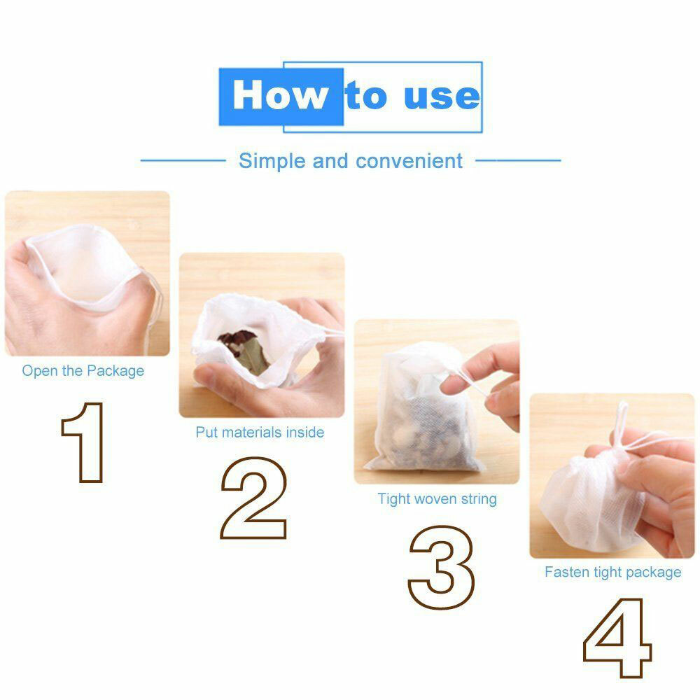 100Pcs Tea Bag Disposable Drawstring Flip Empty Teabag Herb Loose Tea Filter