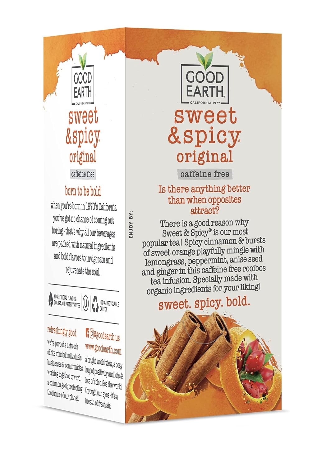 Good Earth Sweet & Spicy Original Caffeine Free Organic TEA 18/box LOT OF 8 =144