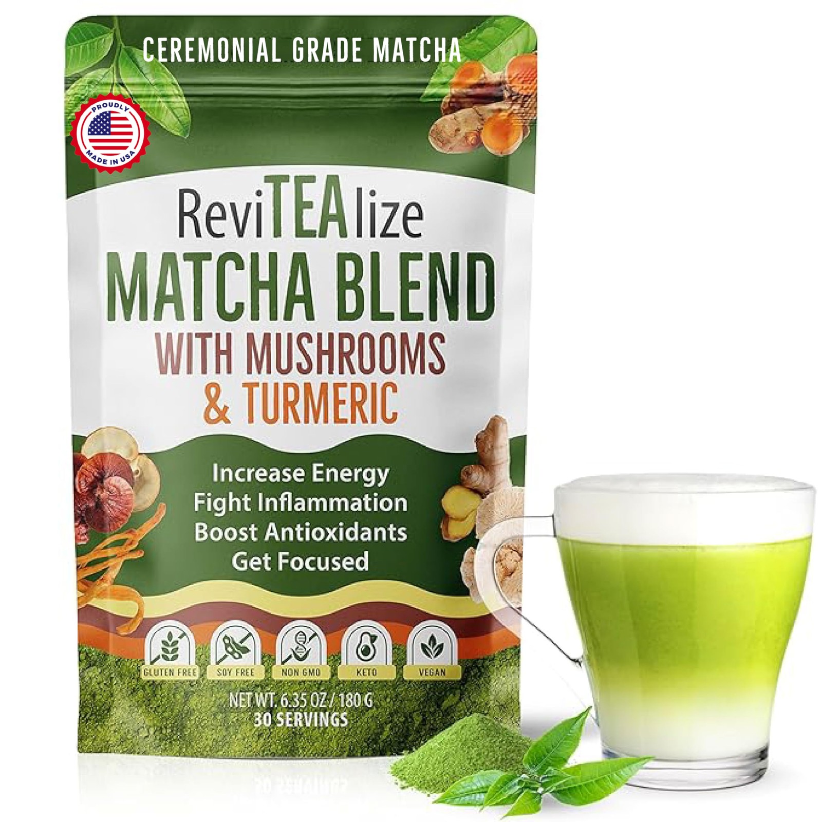 Matcha Mushroom Powder Latte Blend – Organic Japanese Ceremonial Grade Matcha…