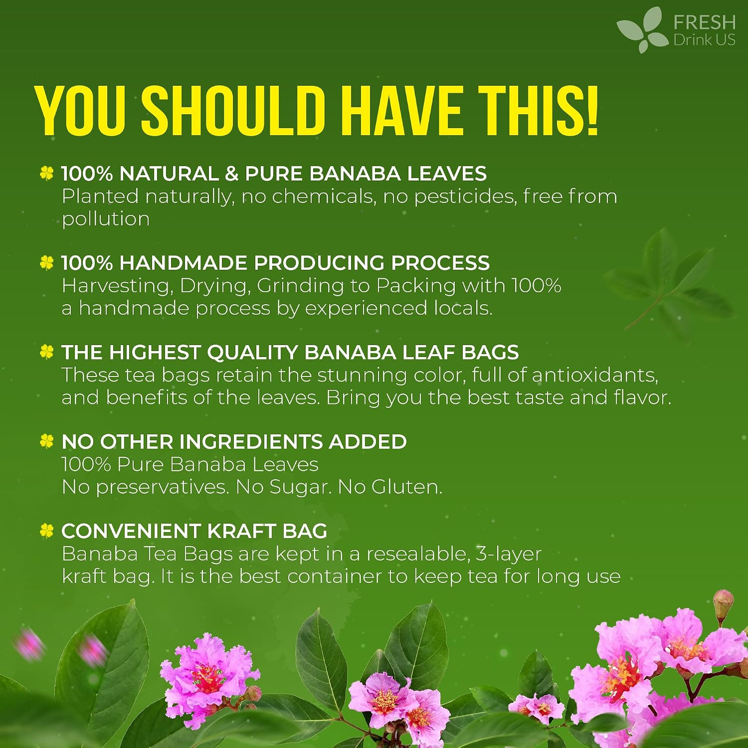 Freshdrinkus, Premium 40 Banaba Tea Bags, 100% Natural & Pure from Banaba Leaves