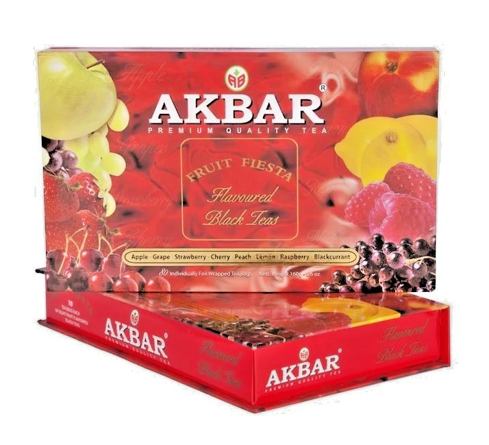 Akbar Fruit Fiesta Black Tea Gift Box 80 Foil Bags 160g Apple Grape Cherry Lemon