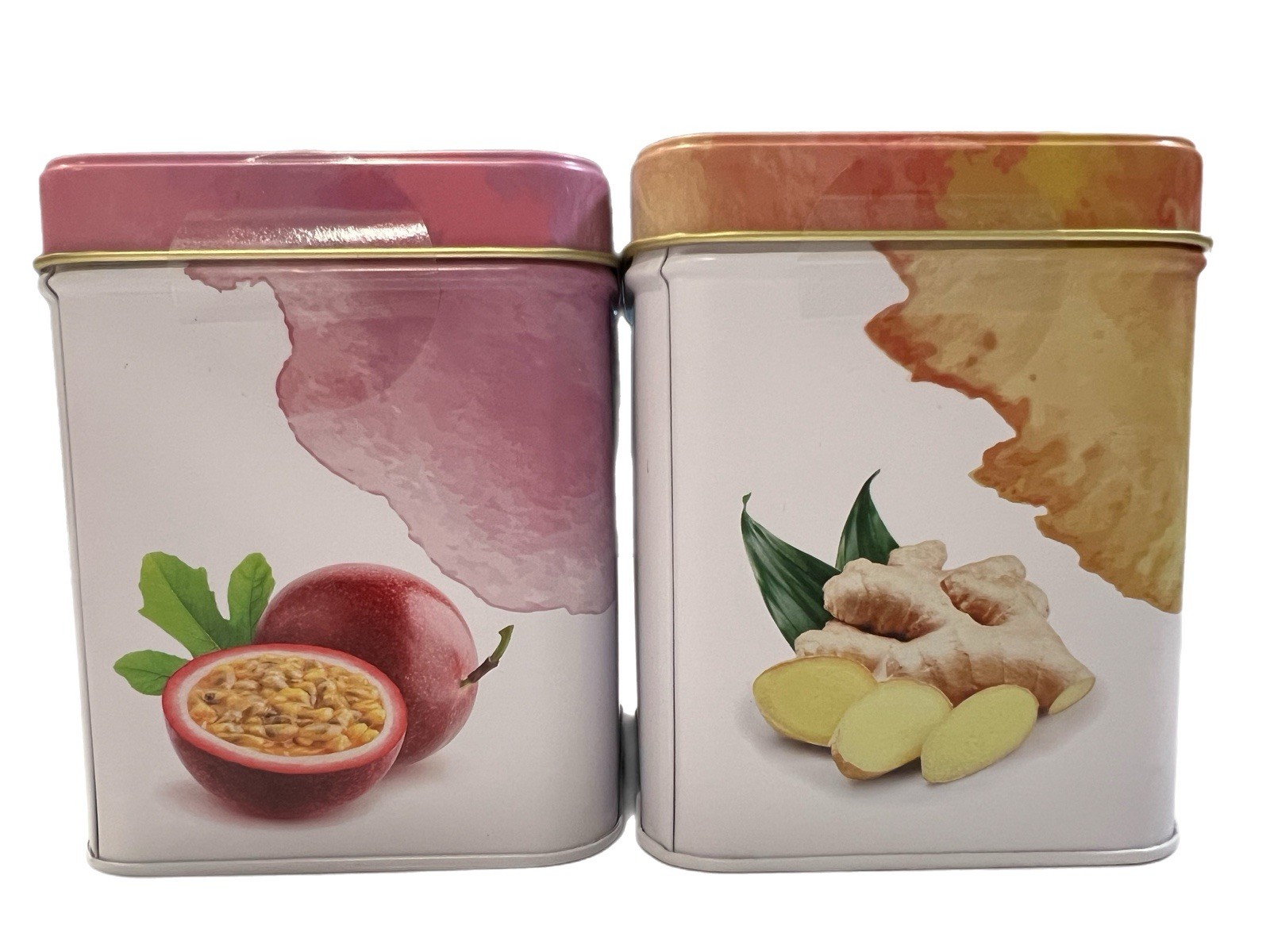 TEA NOW Passion Fruit & Ginger Peach Green Tea Set, 2 Tins, 50 Bags Each