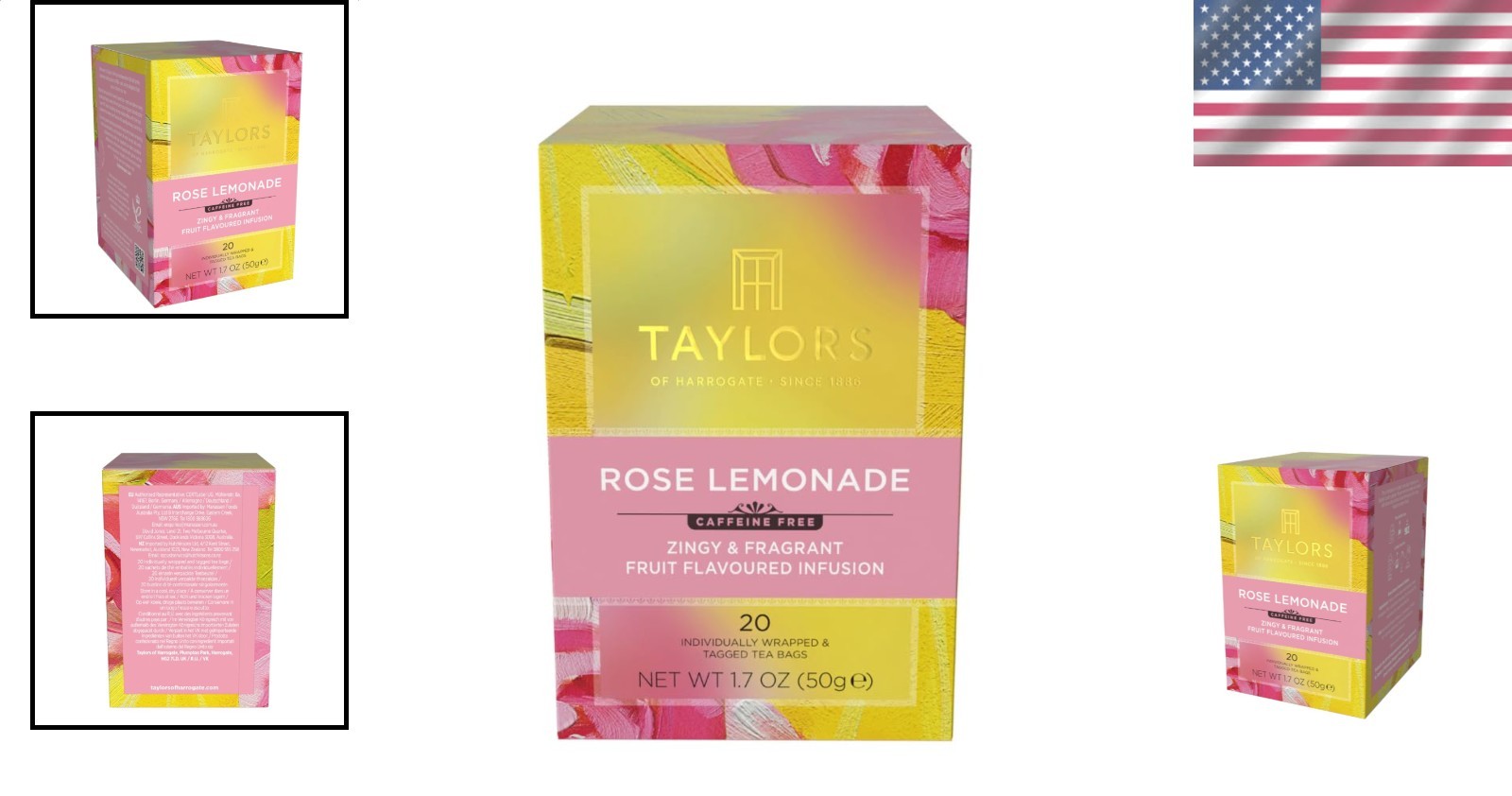 Refreshing Rose Lemonade Tea 20 Count Box Caffeine-Free Zingy Floral Hot Iced