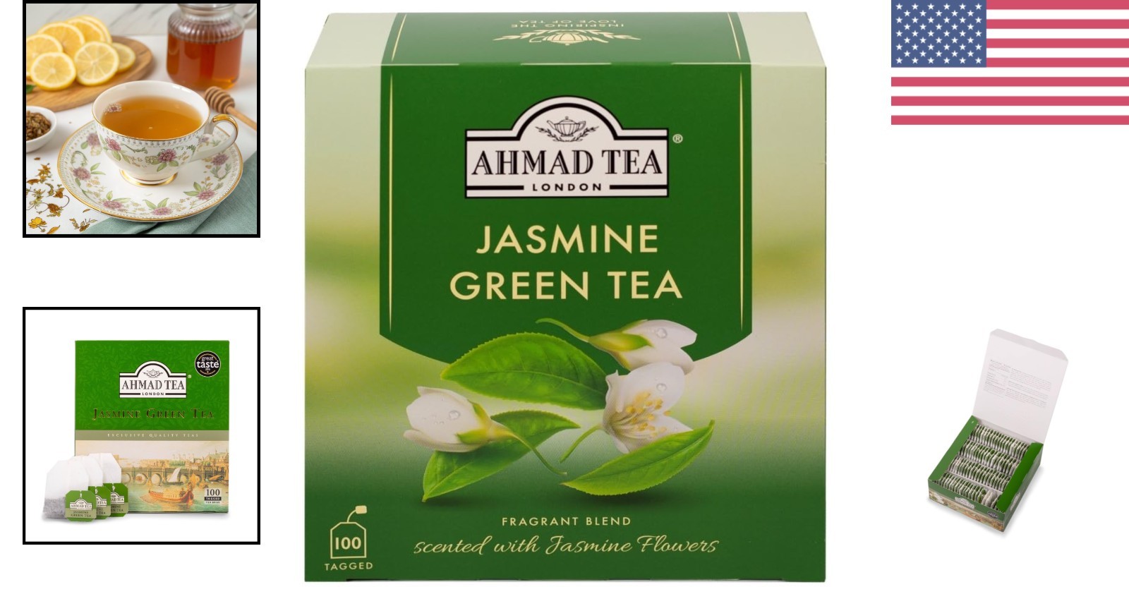 Jasmine Green Tea 100 Count Teabags with Antioxidant Properties Sugar Free