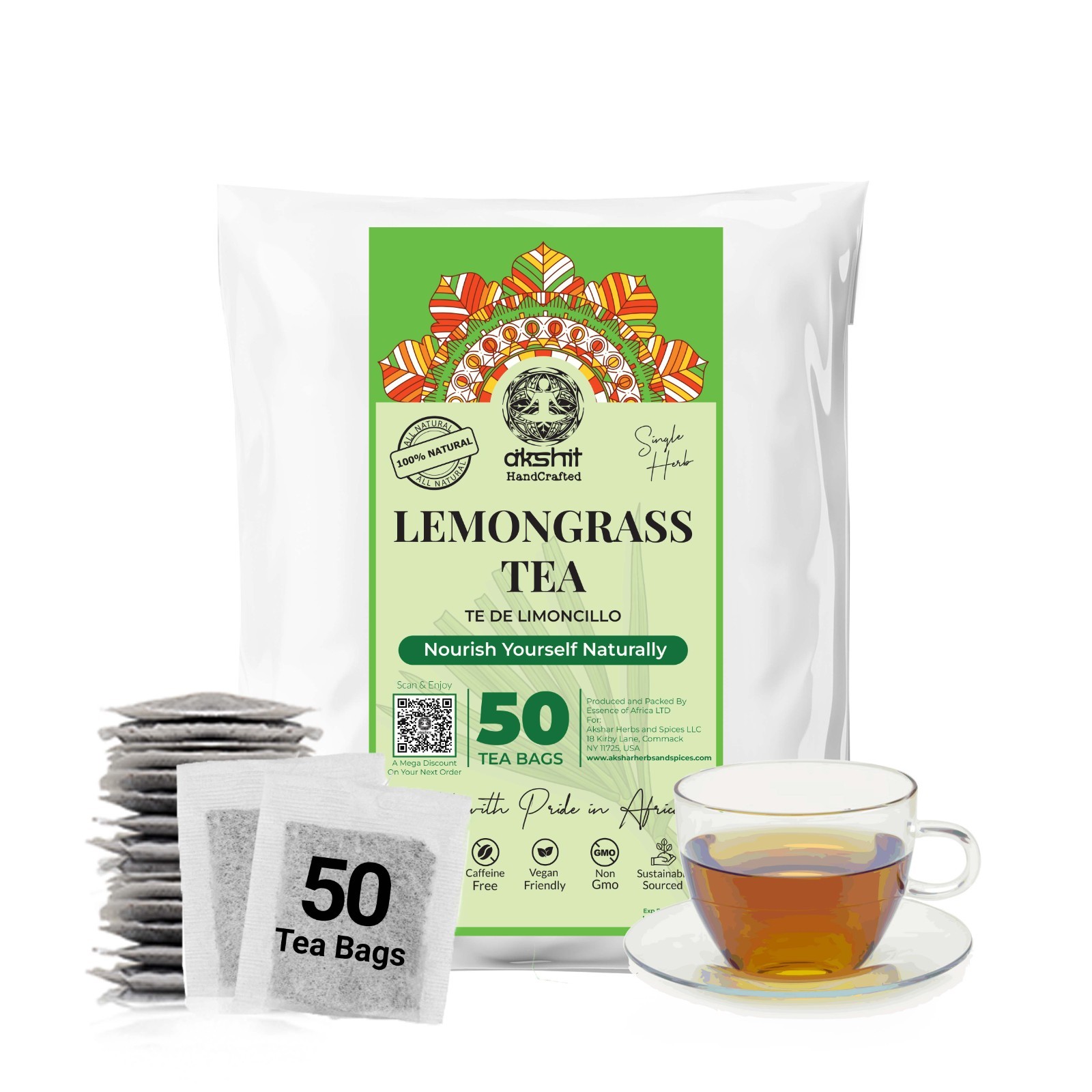75 Lemongrass Tea Bags, 100% Lemongrass Tea, Detox Tea, Caffeine Free Tea